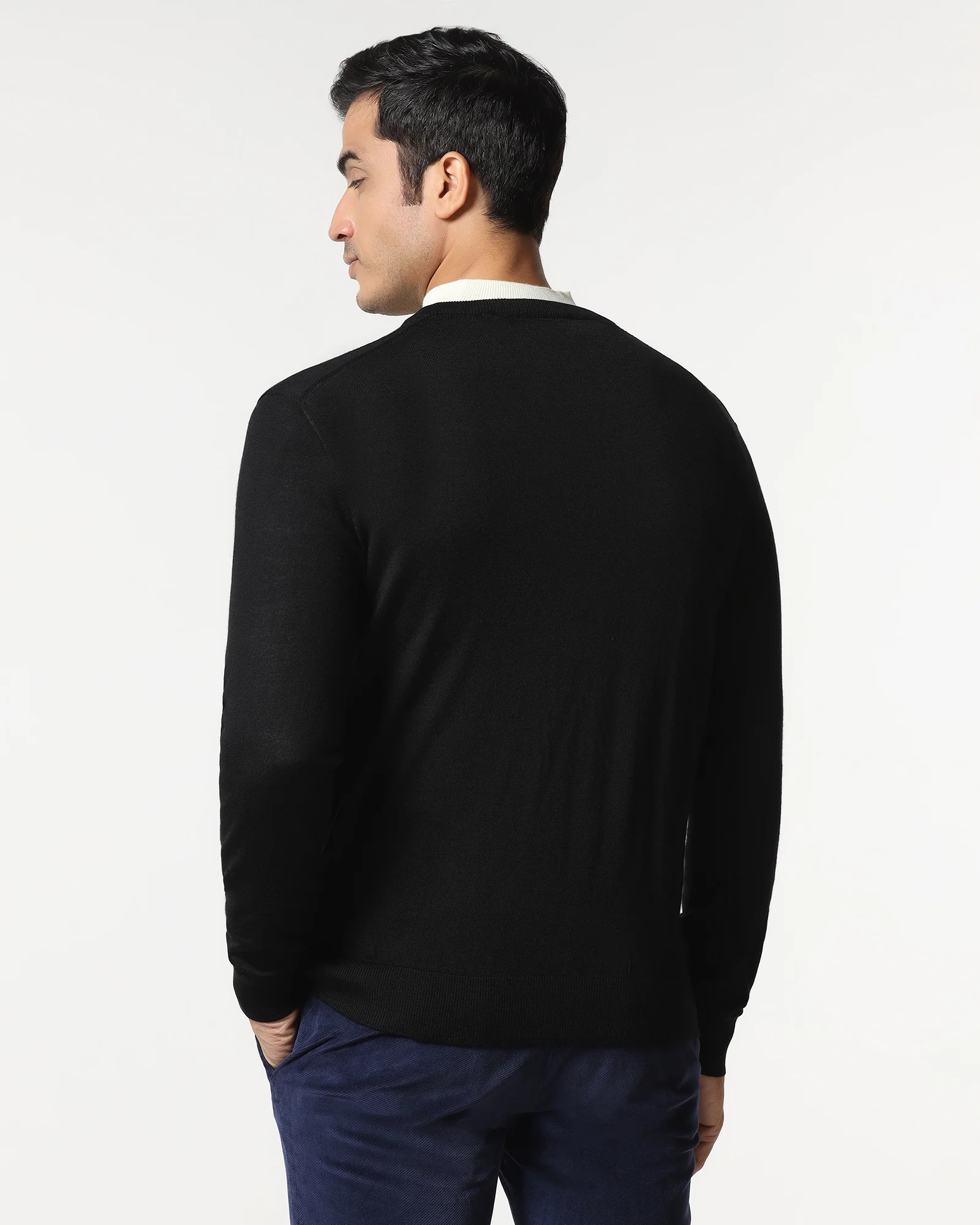 Black V-Neck Solid Sweater - Kenny - Image 2
