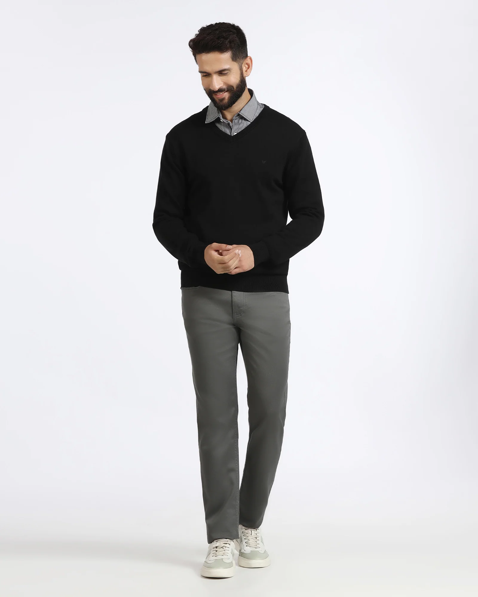 Black V-Neck Solid Sweater - Vneckter - Image 3