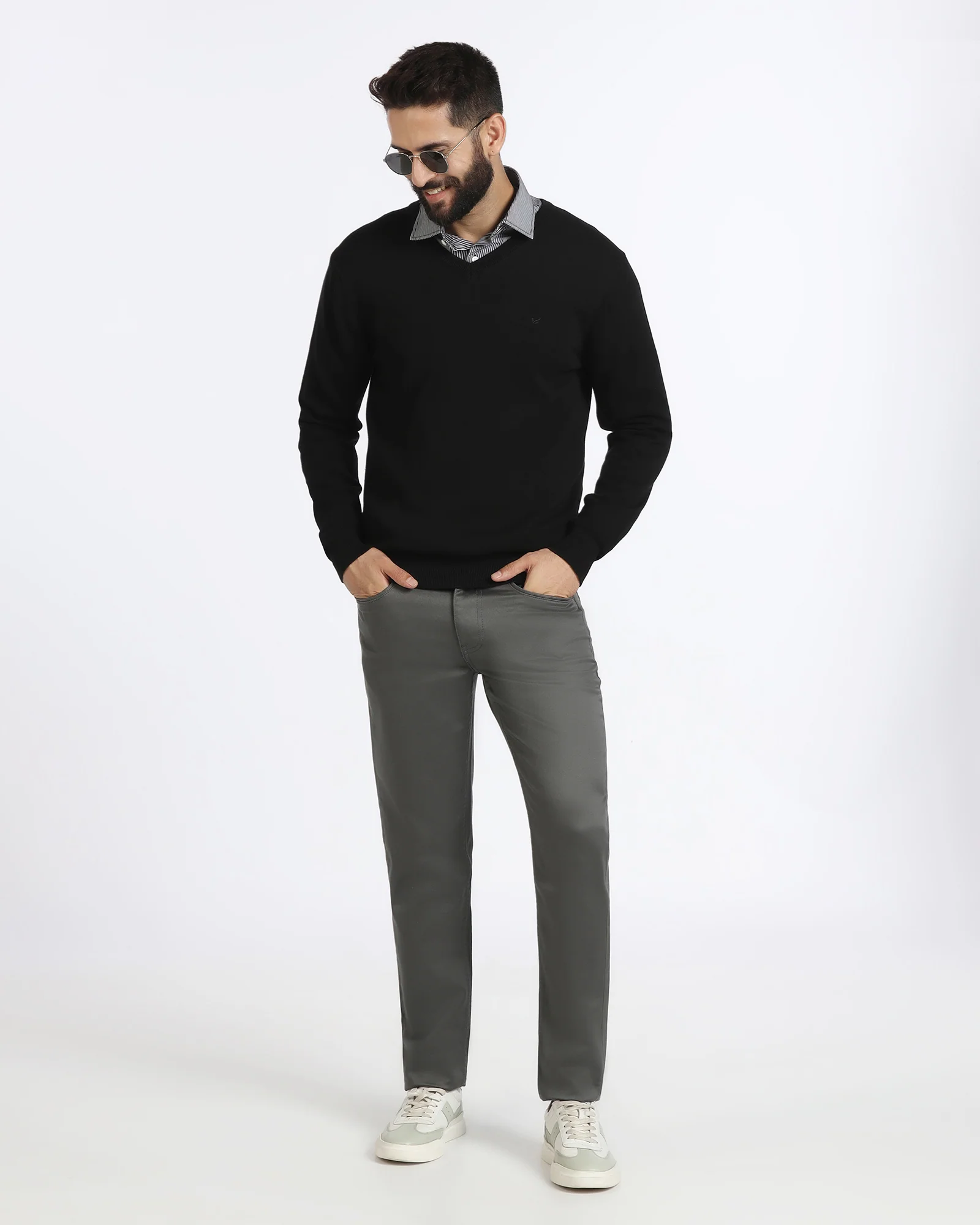 Black V-Neck Solid Sweater - Vneckter - Image 5
