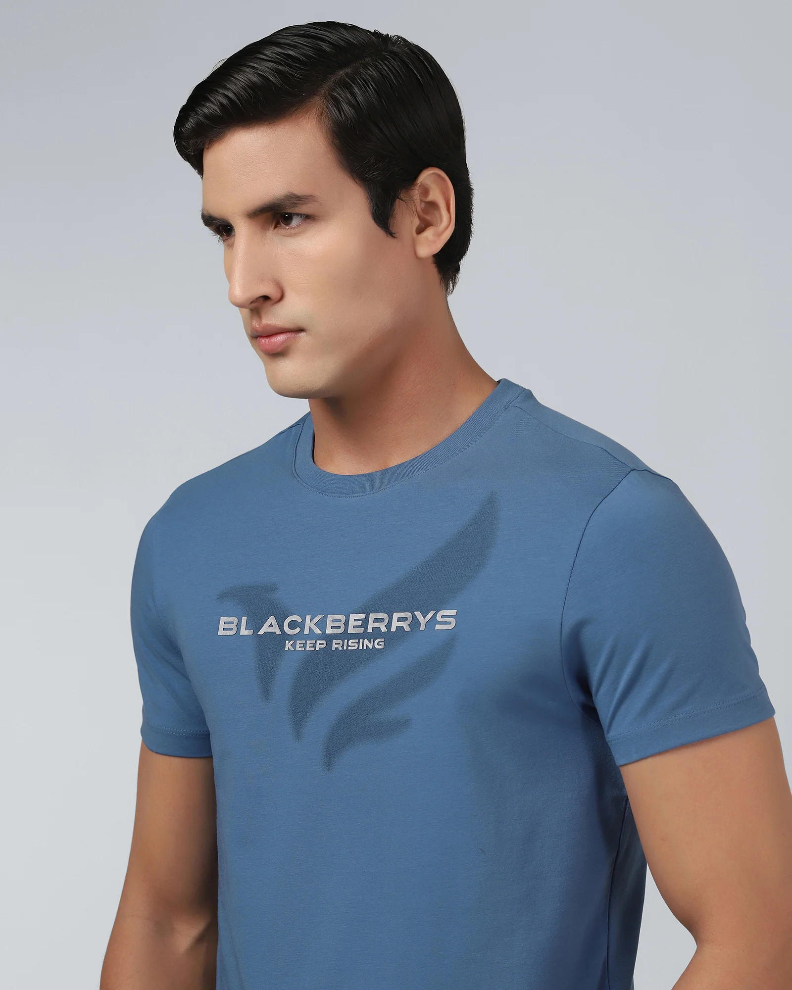 Blue Crew Neck Printed T-Shirt - Posi - Image 4