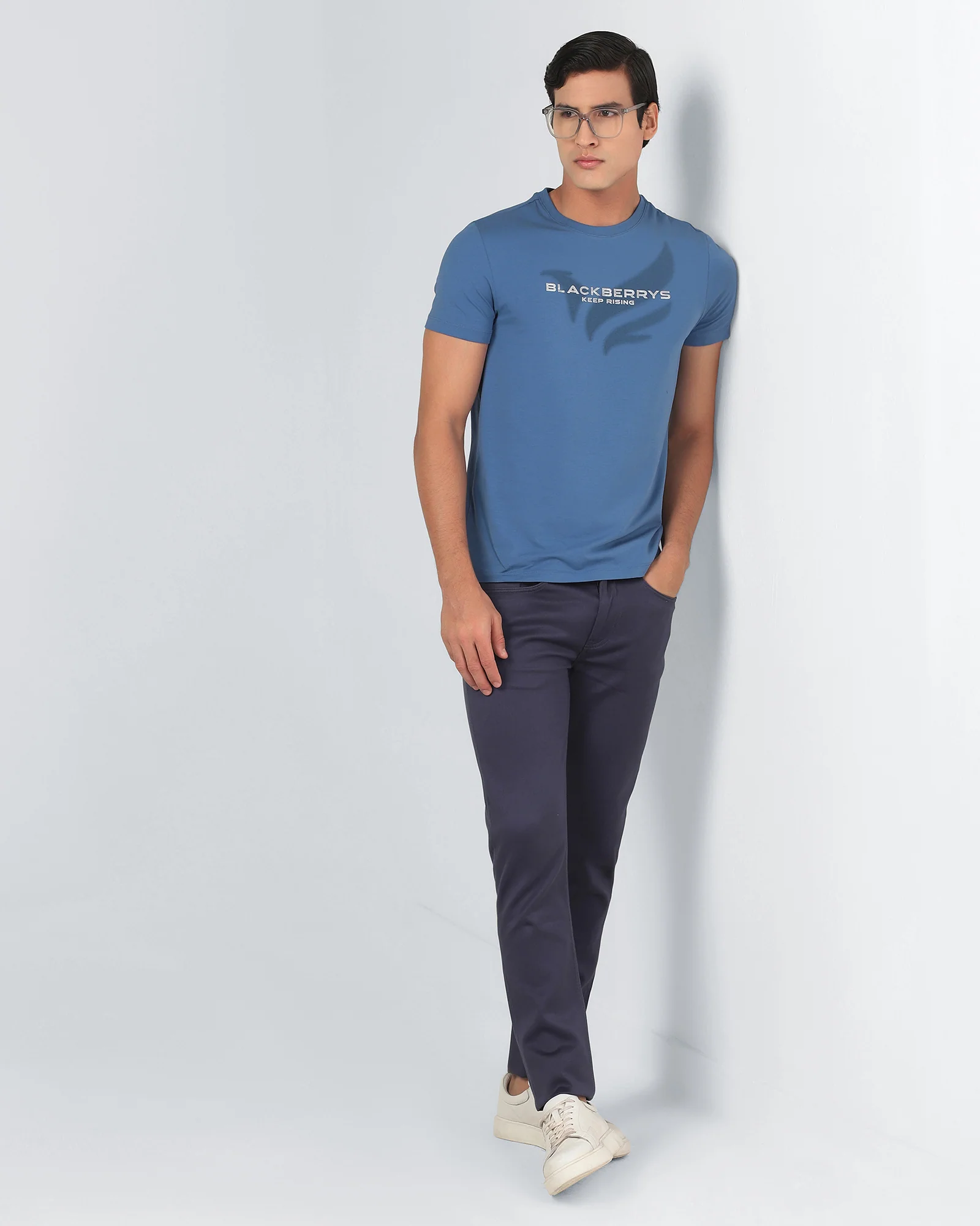 Blue Crew Neck Printed T-Shirt - Posi - Image 7