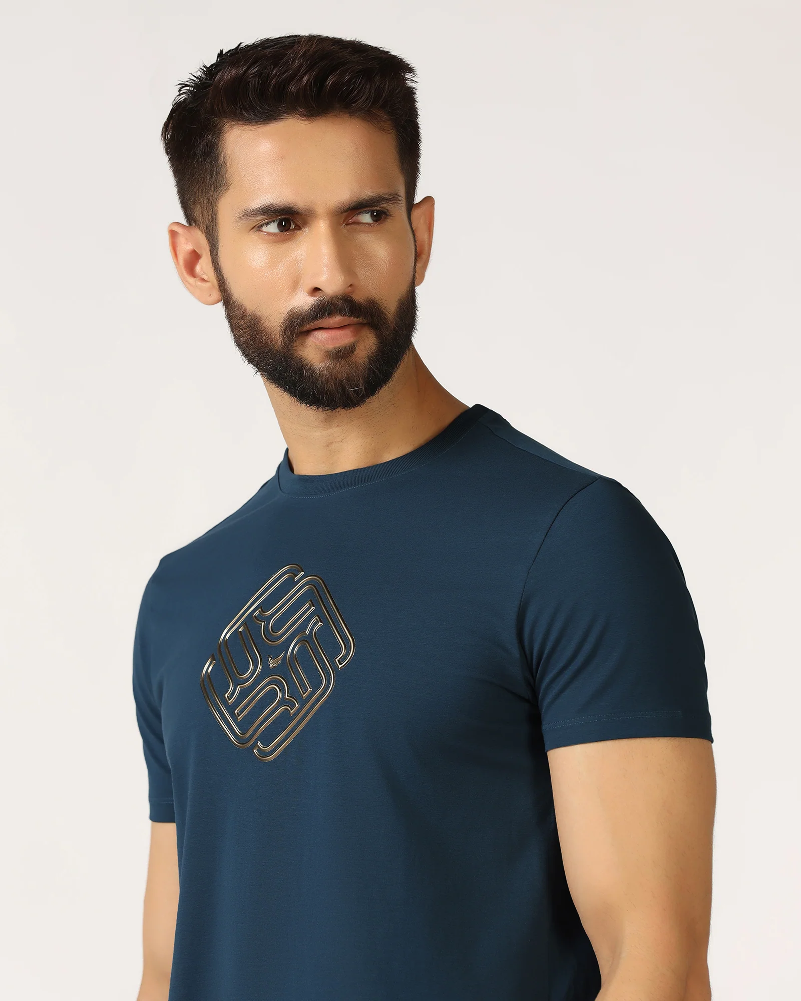 Blue Crew Neck Textured T-Shirt - Crown - Image 4
