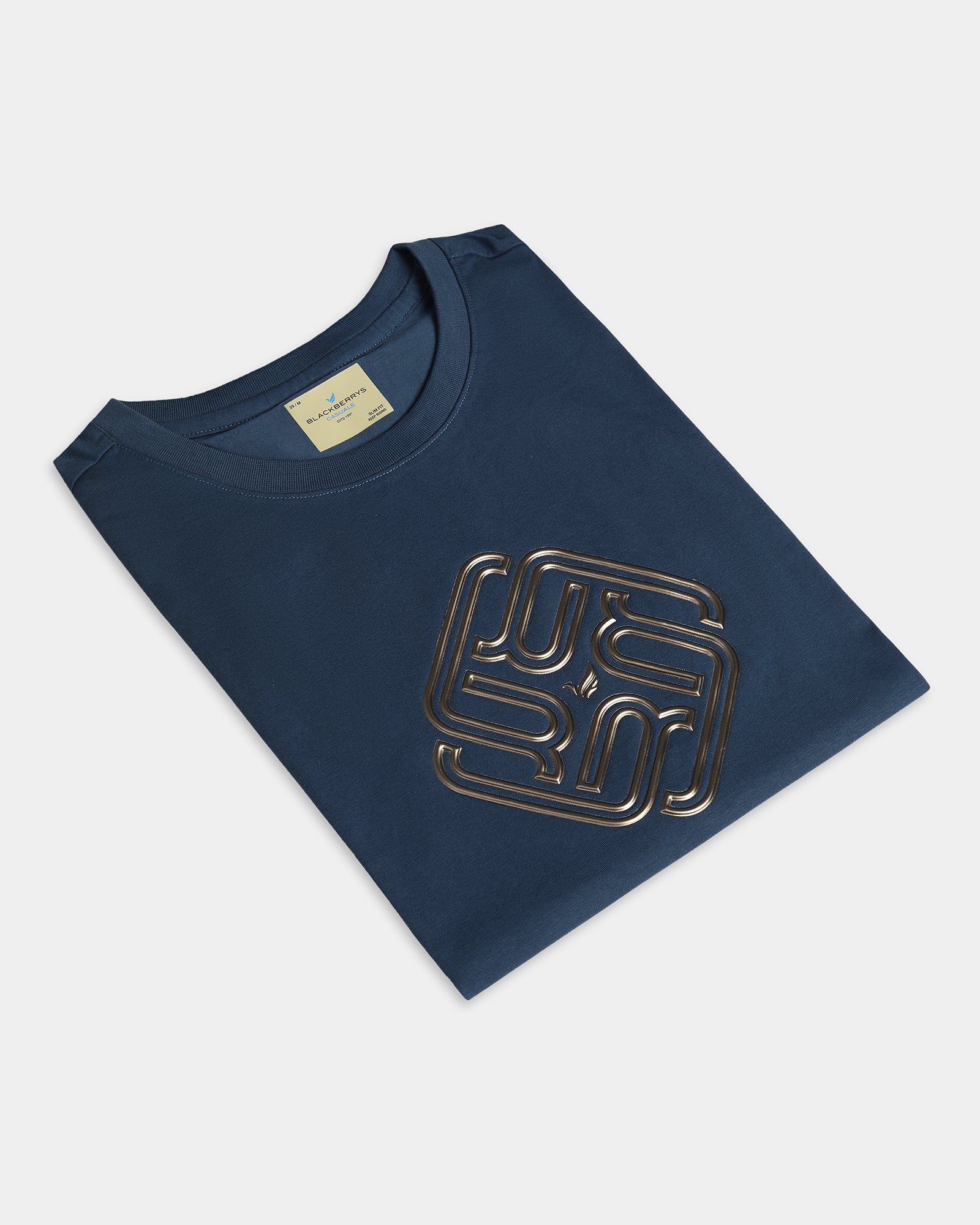 Blue Crew Neck Textured T-Shirt - Crown - Image 5