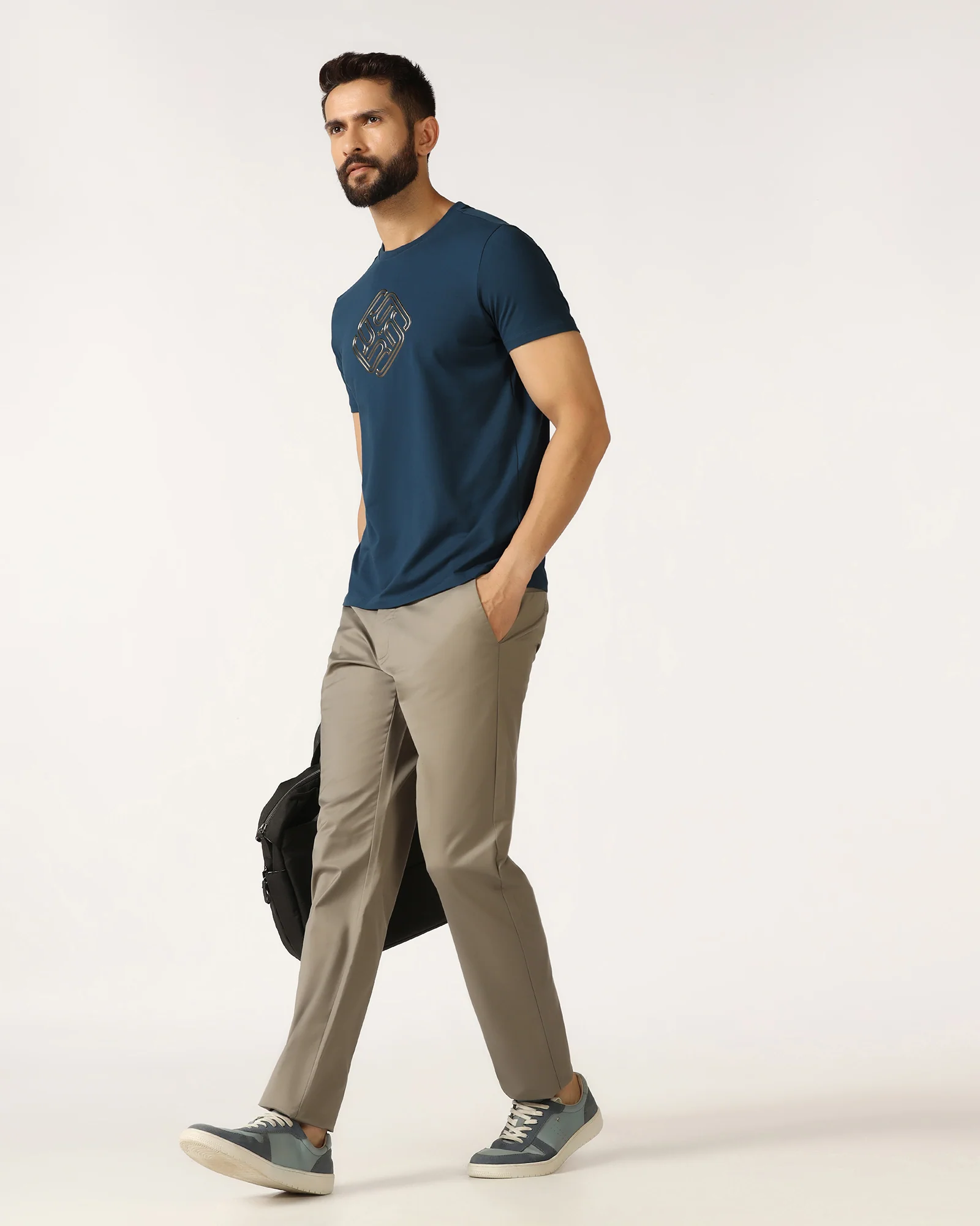 Blue Crew Neck Textured T-Shirt - Crown - Image 7