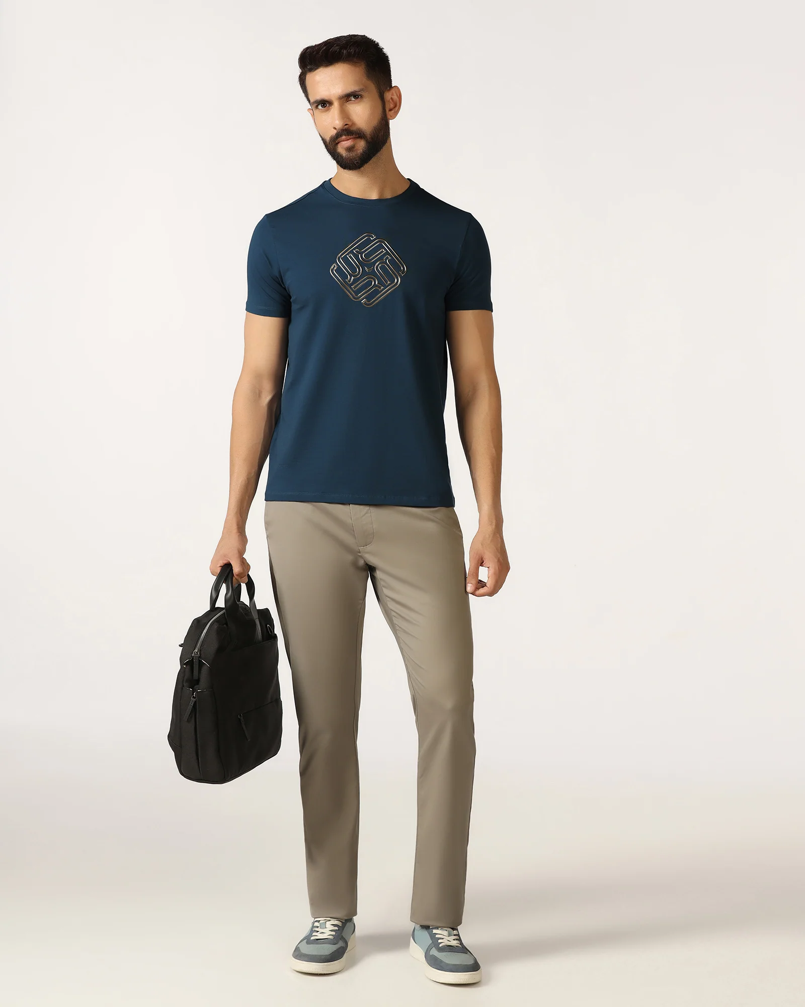 Blue Crew Neck Textured T-Shirt - Crown - Image 9
