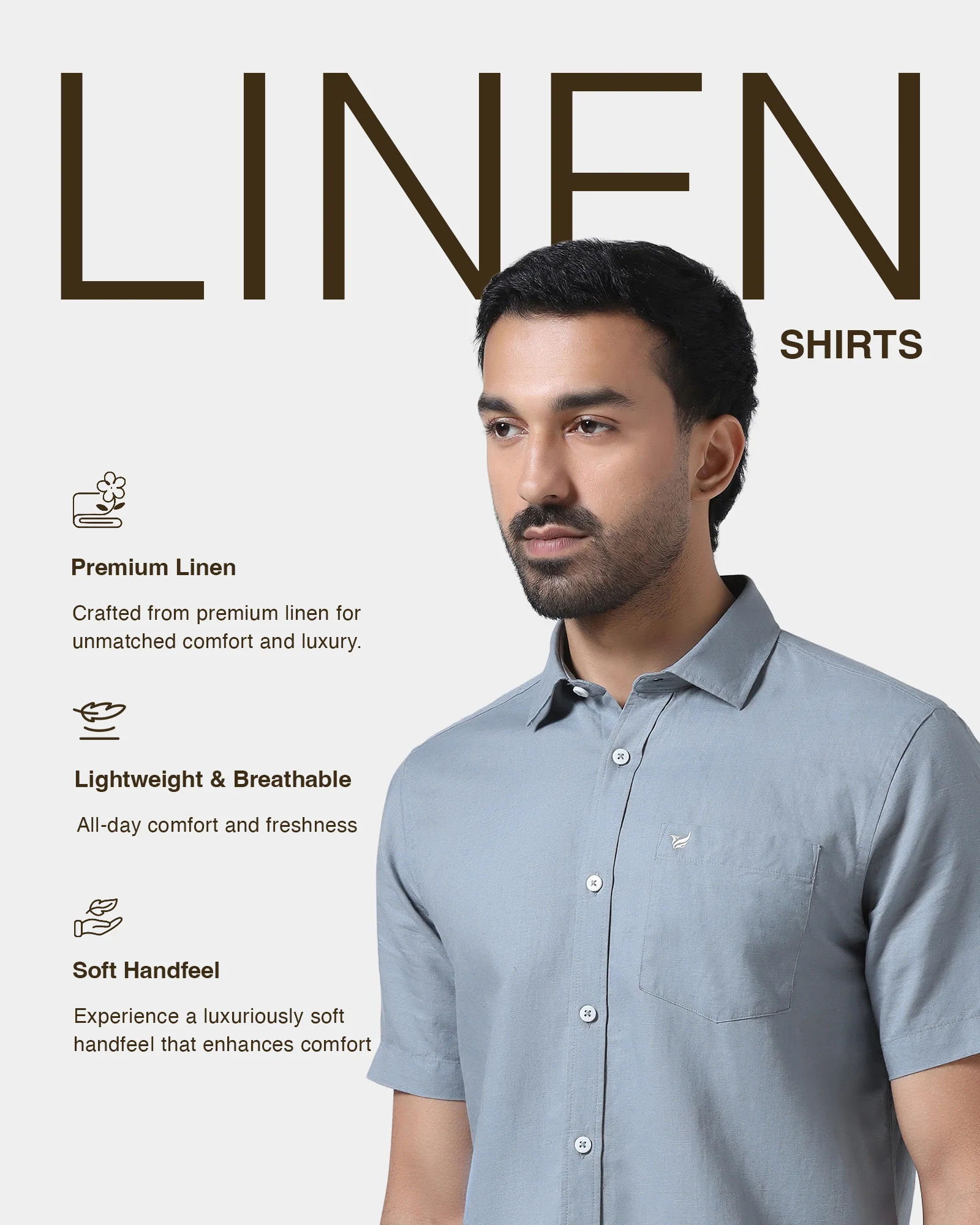 Blue Grey Half Sleeve Linen Solid Shirt - Cleo - Image 4