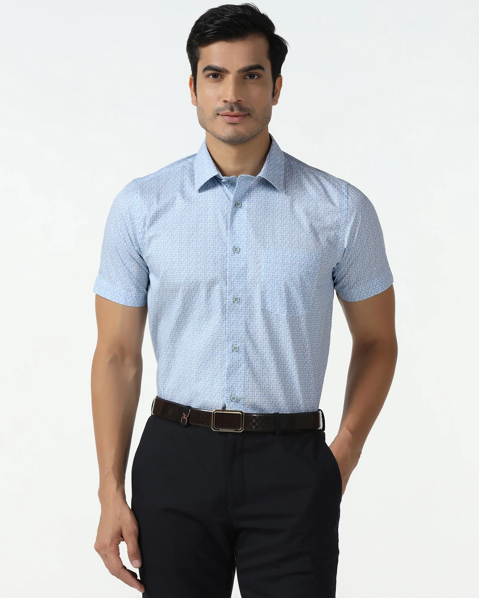Blue Half Sleeve Printed Shirt - Nicole