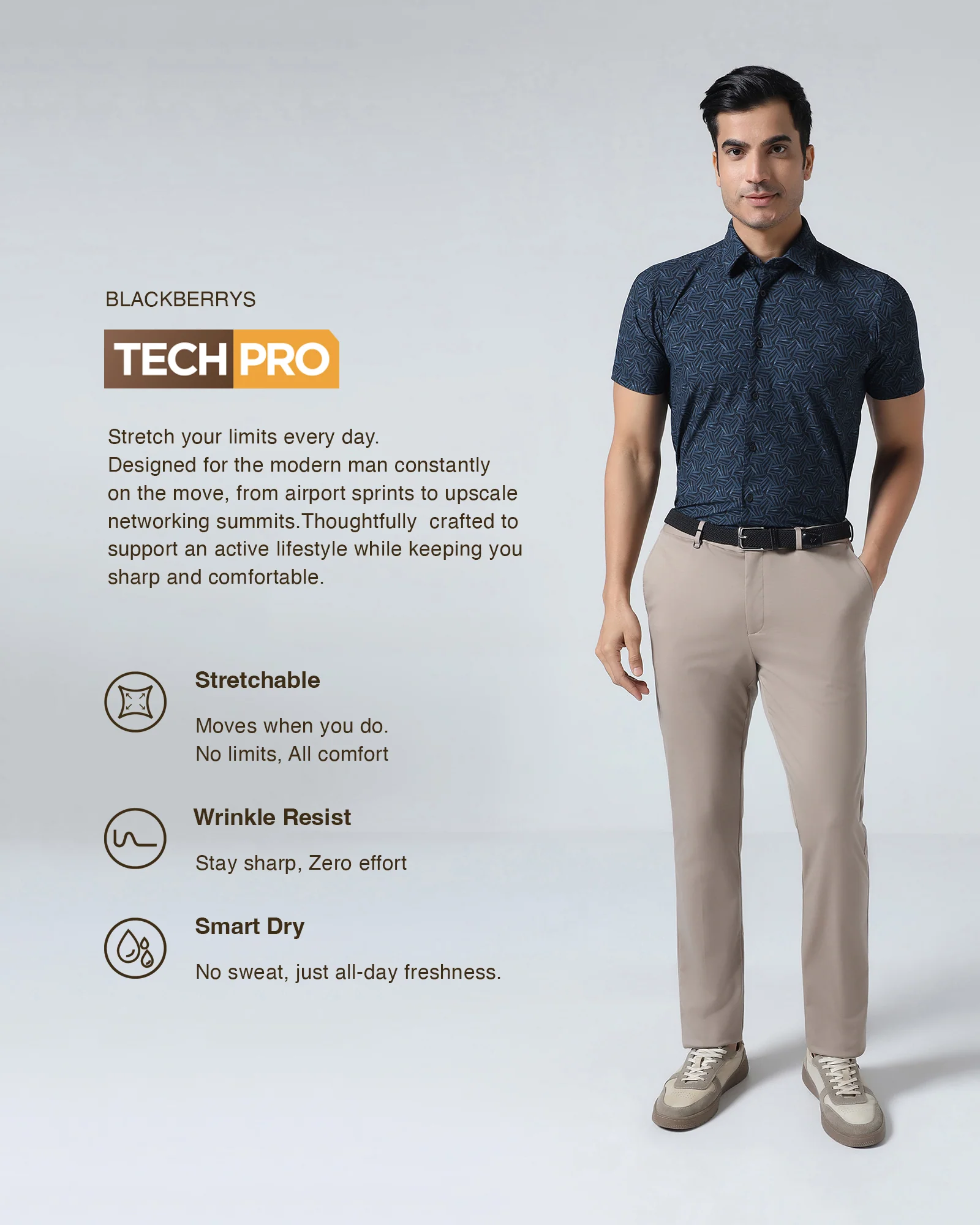 Blue Half Sleeve TechPro Printed Shirt - Reneos - Image 3