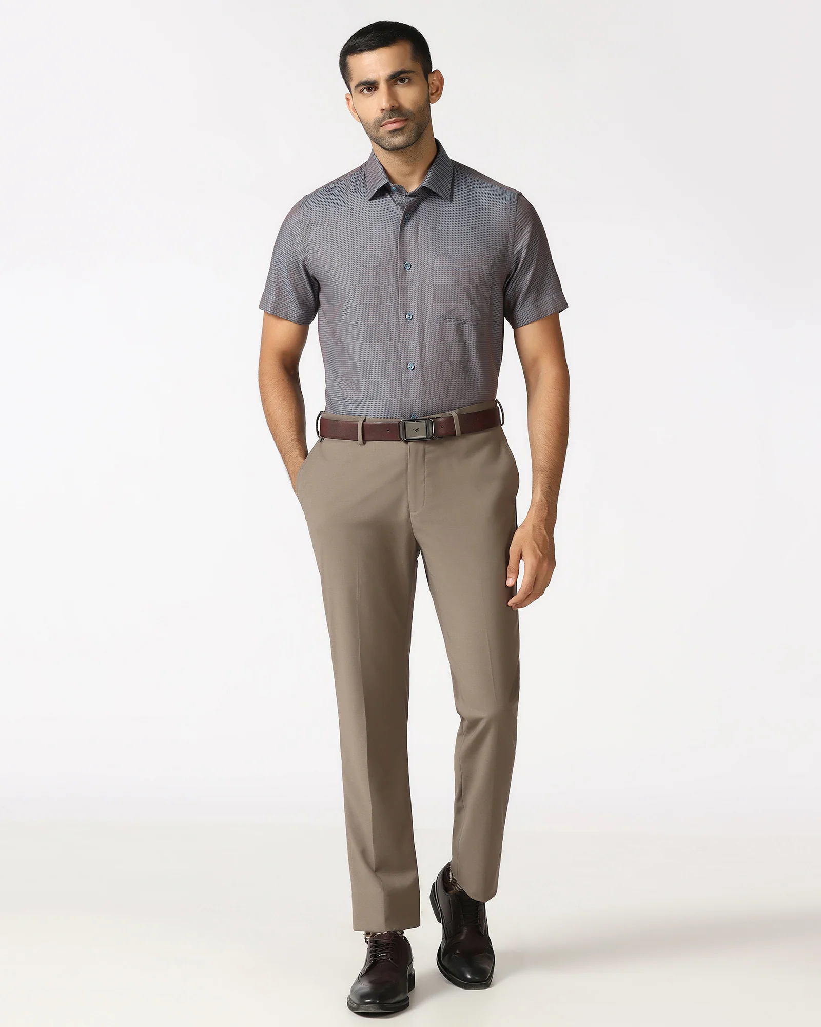 Blue Half Sleeve Textured Shirt - Recite - Image 3