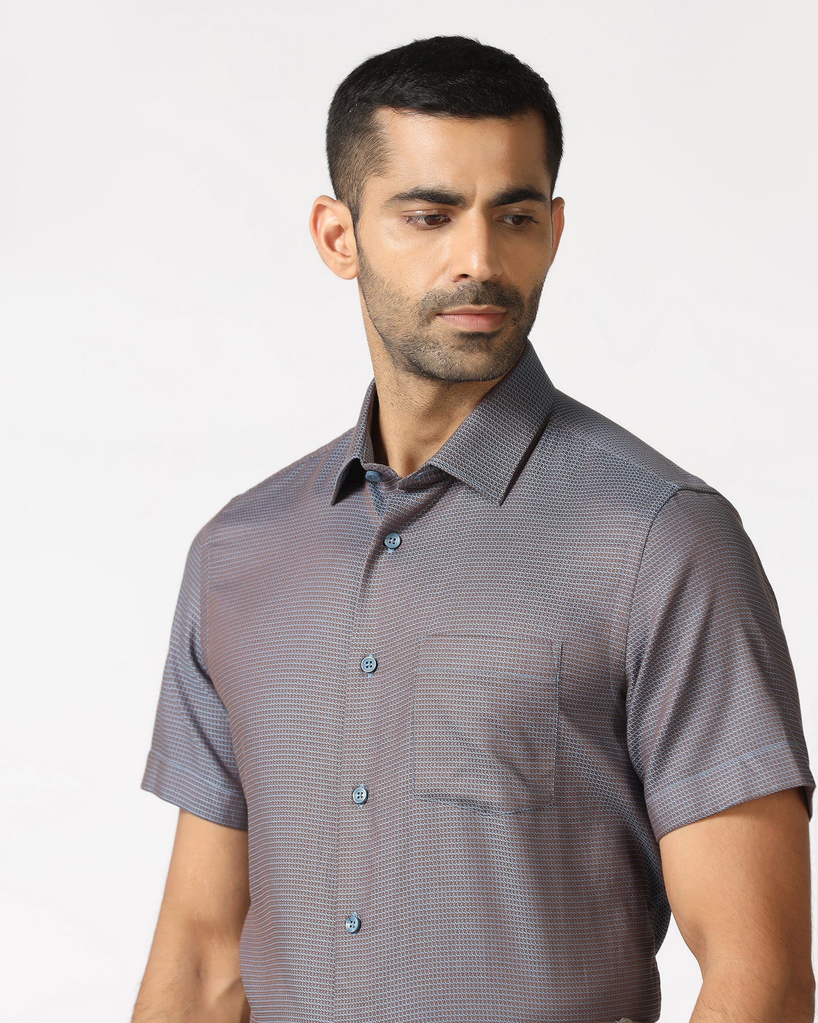 Blue Half Sleeve Textured Shirt - Recite - Image 4