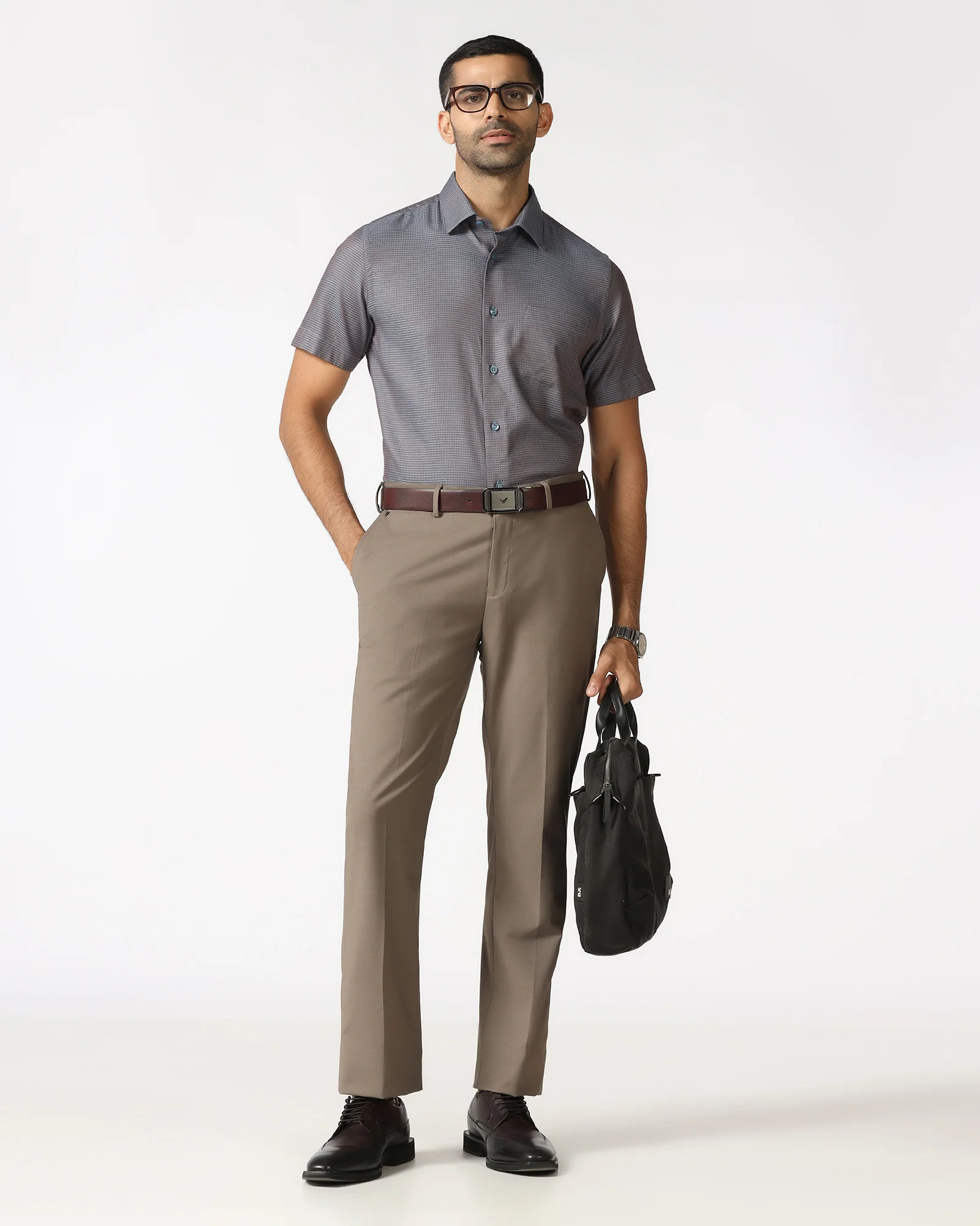 Blue Half Sleeve Textured Shirt - Recite - Image 7