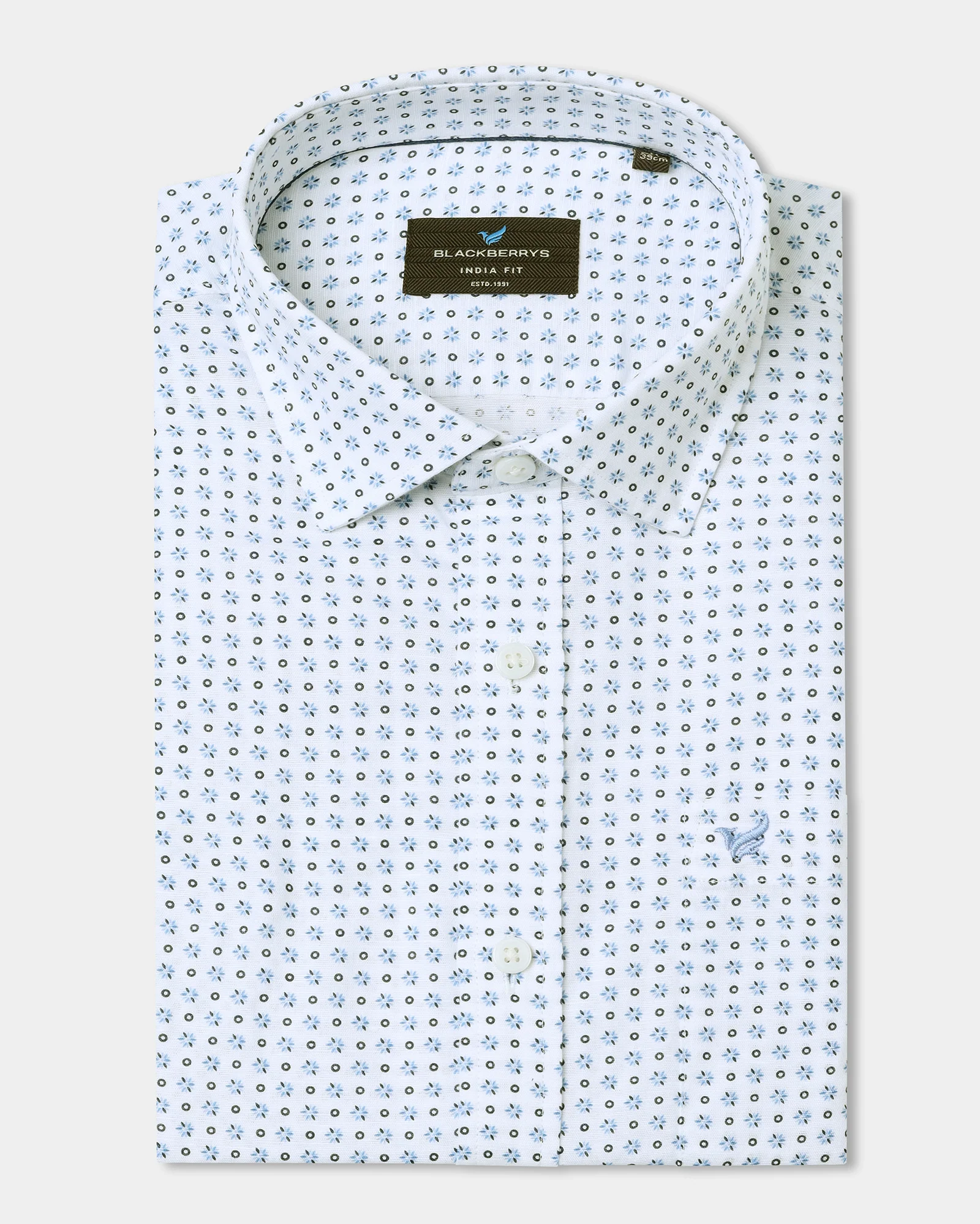 Blue Half Sleeve Linen Printed Shirt - Rogel - Image 5