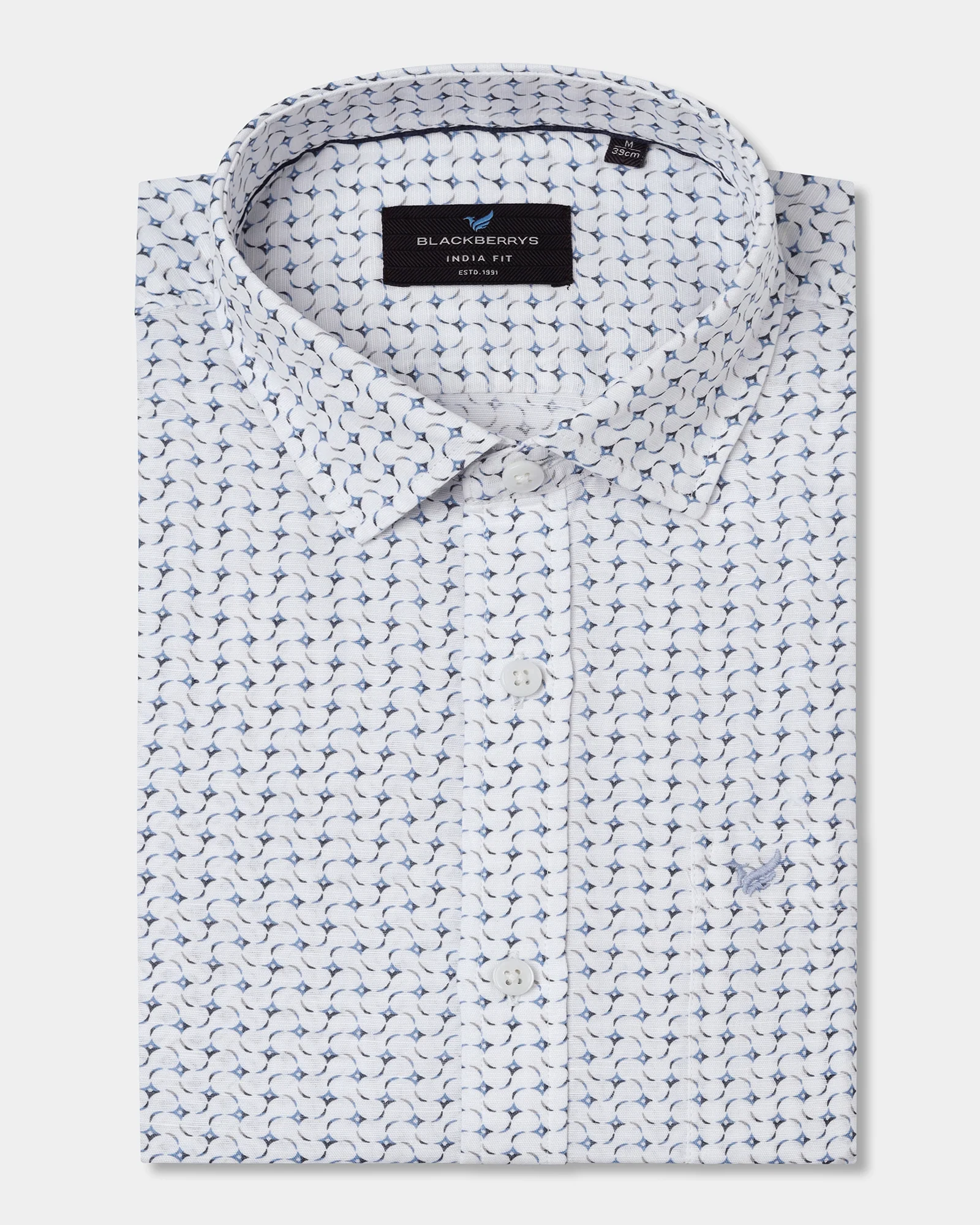 Blue Linen Printed Shirt - Silvano - Image 5