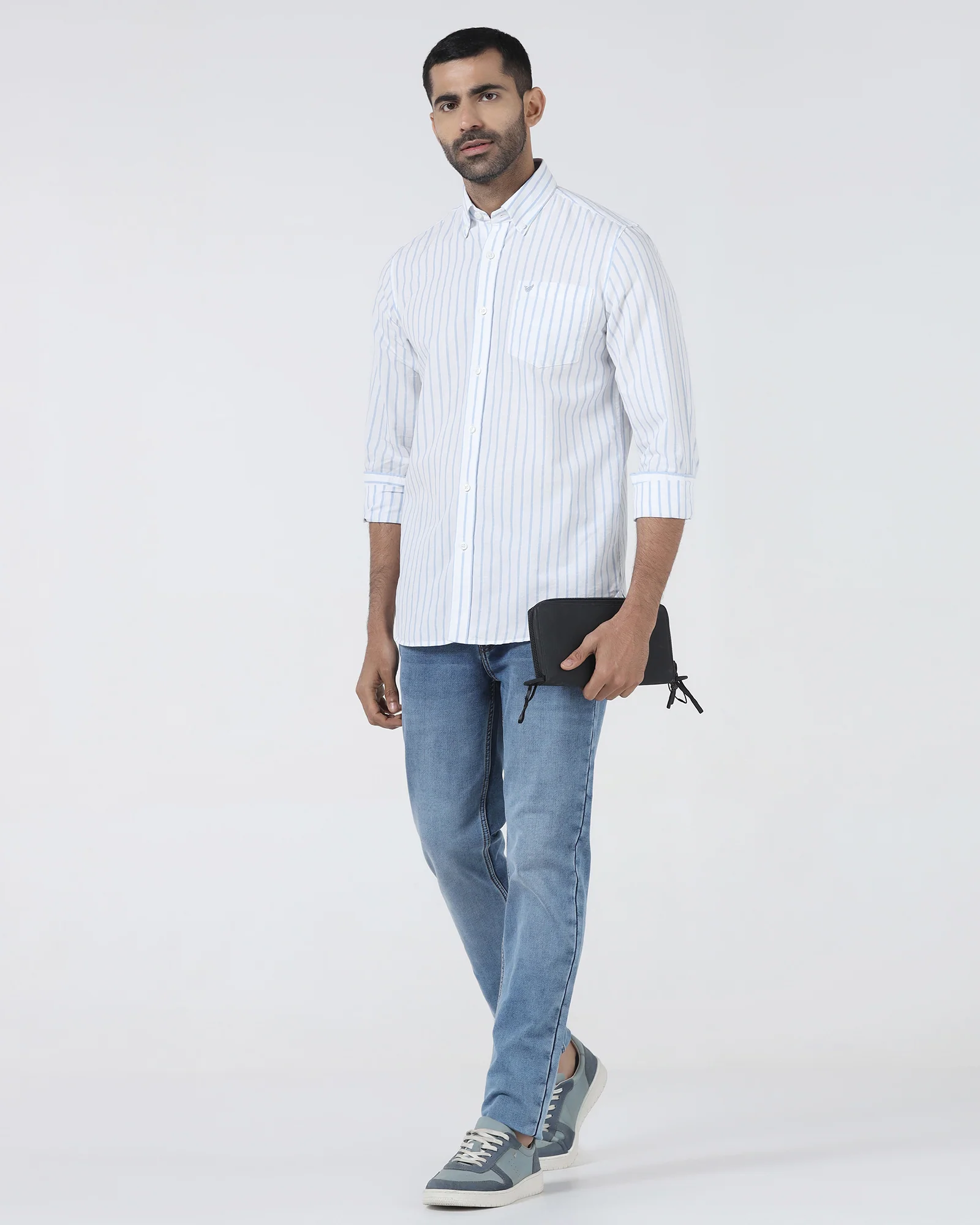 Blue Linen Stripe Shirt - Marzel - Image 9