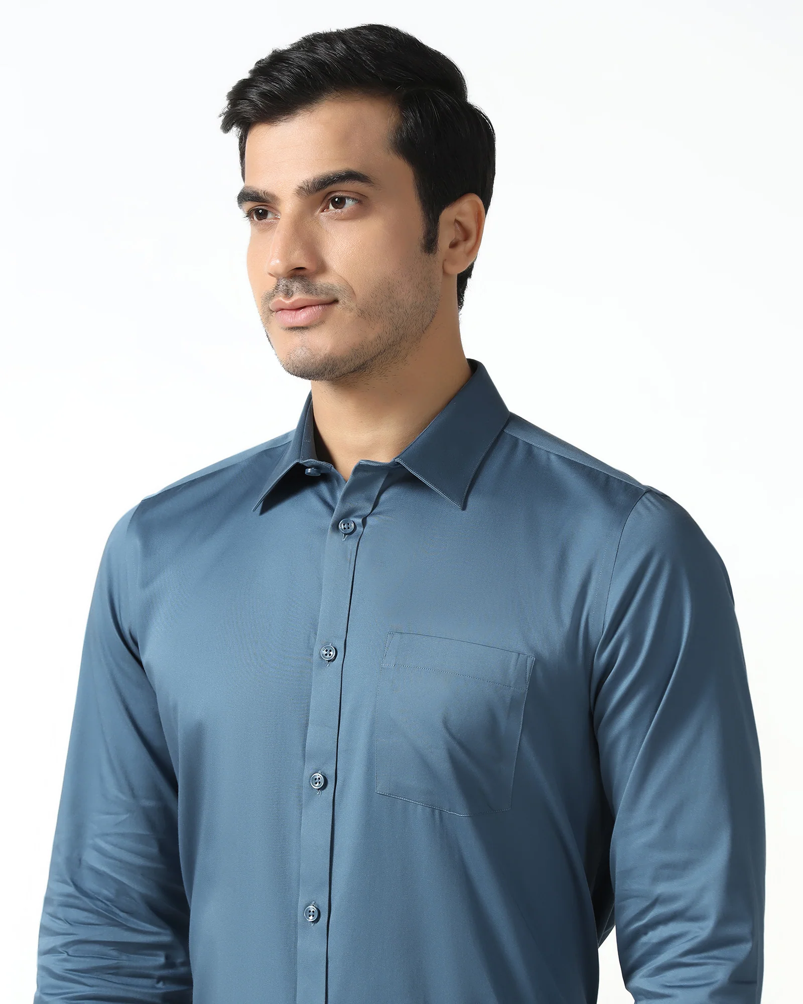 Blue Non Iron Solid Shirt - Liviya - Image 4