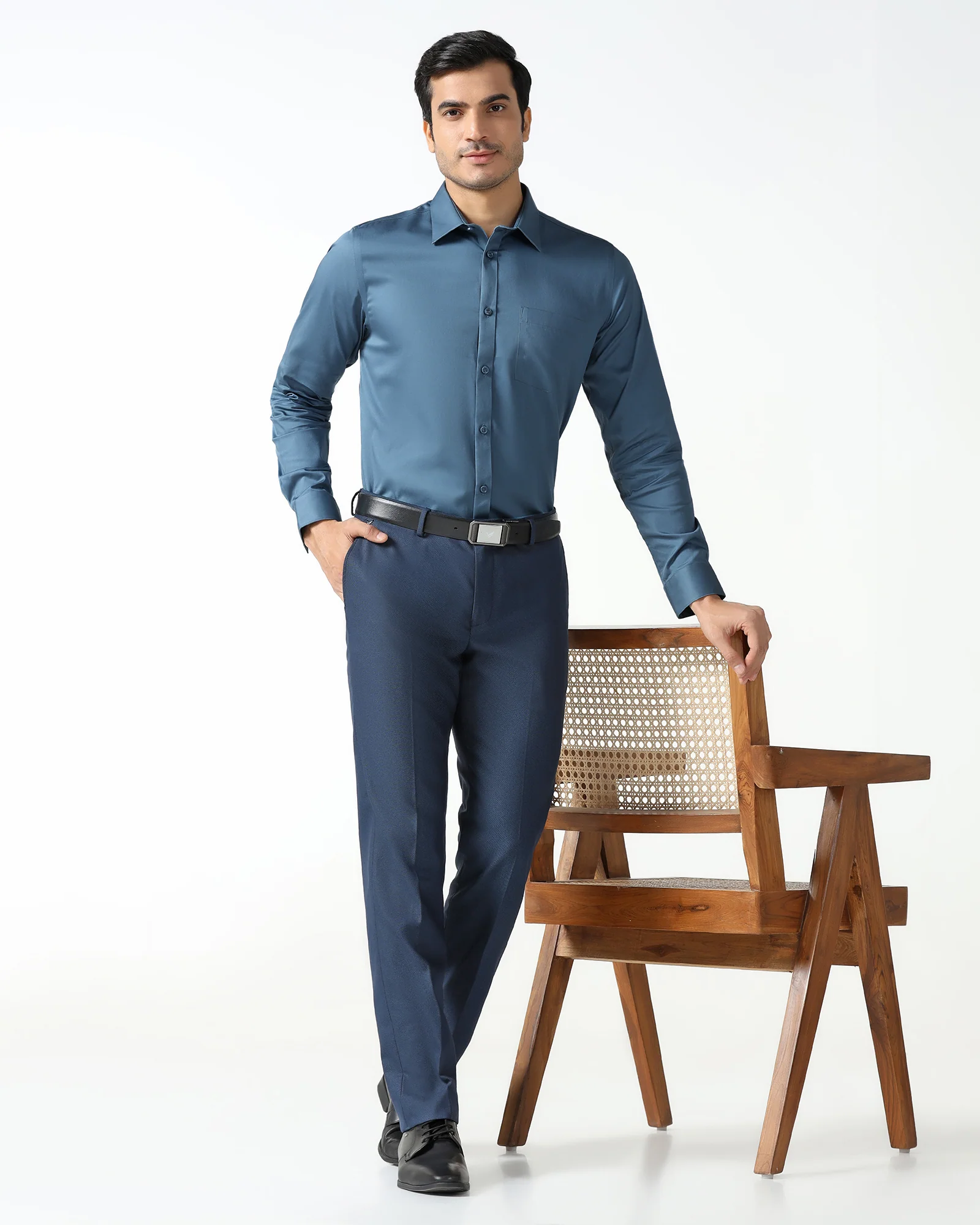 Blue Non Iron Solid Shirt - Liviya - Image 7