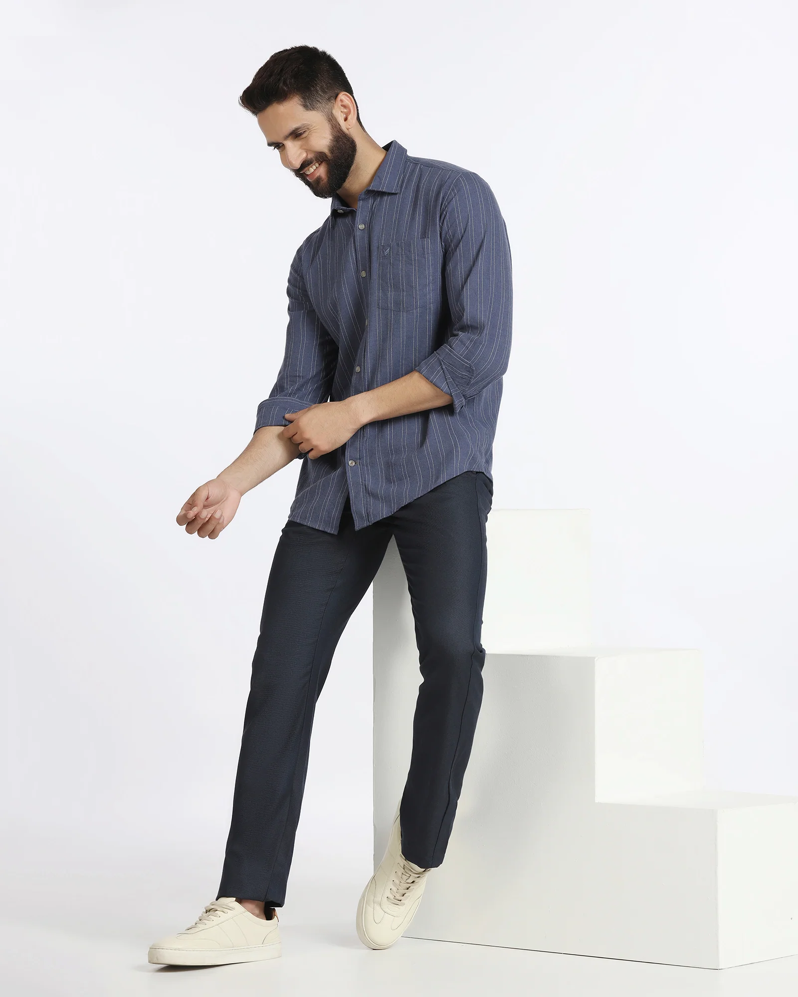 Blue Non Iron Textured Khakis - Ohio - Image 5