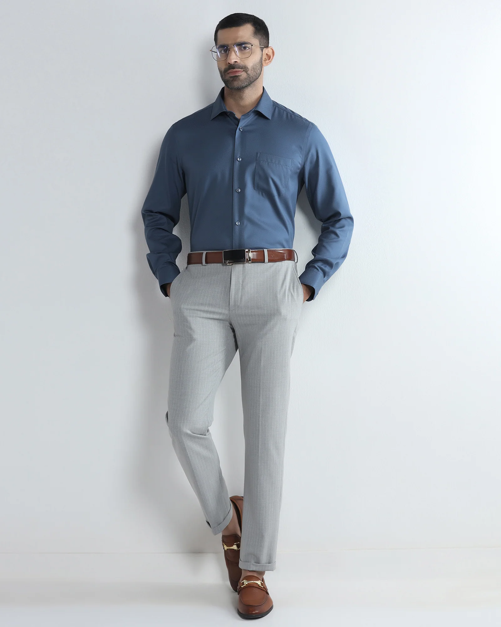 Blue Non Iron Textured Shirt - Erik - Image 7