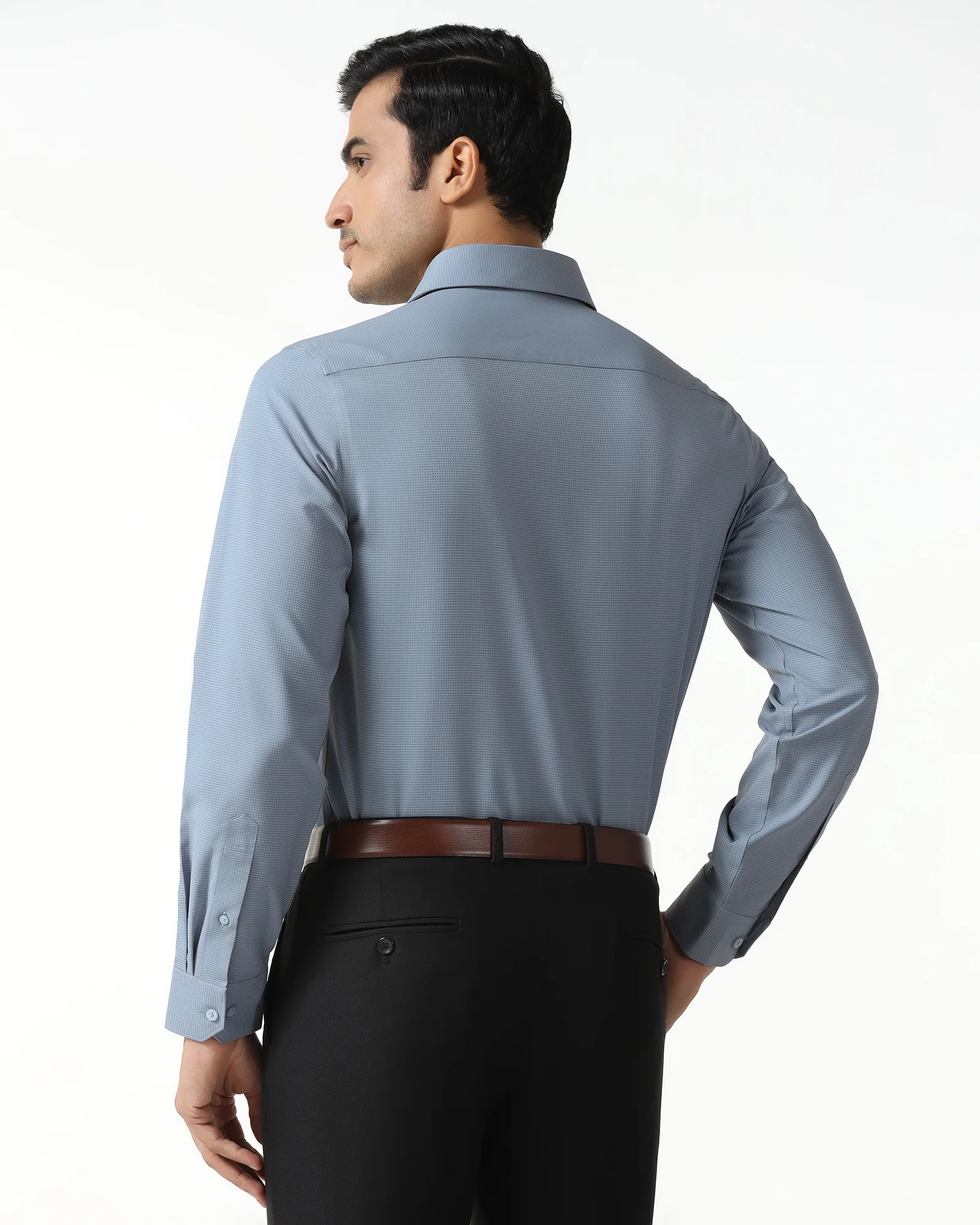 Blue Non Iron Textured Shirt - Relay - Image 2