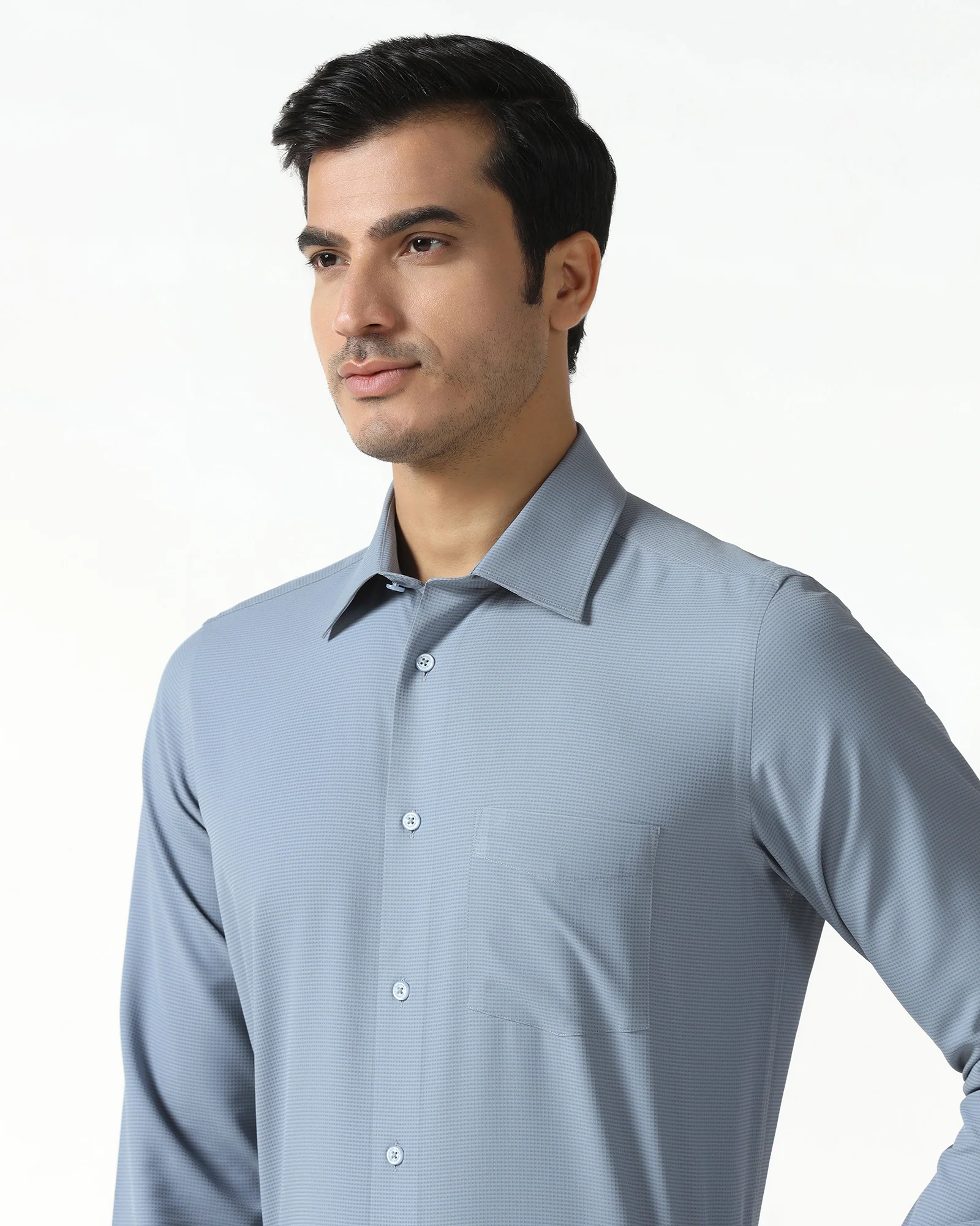 Blue Non Iron Textured Shirt - Relay - Image 4