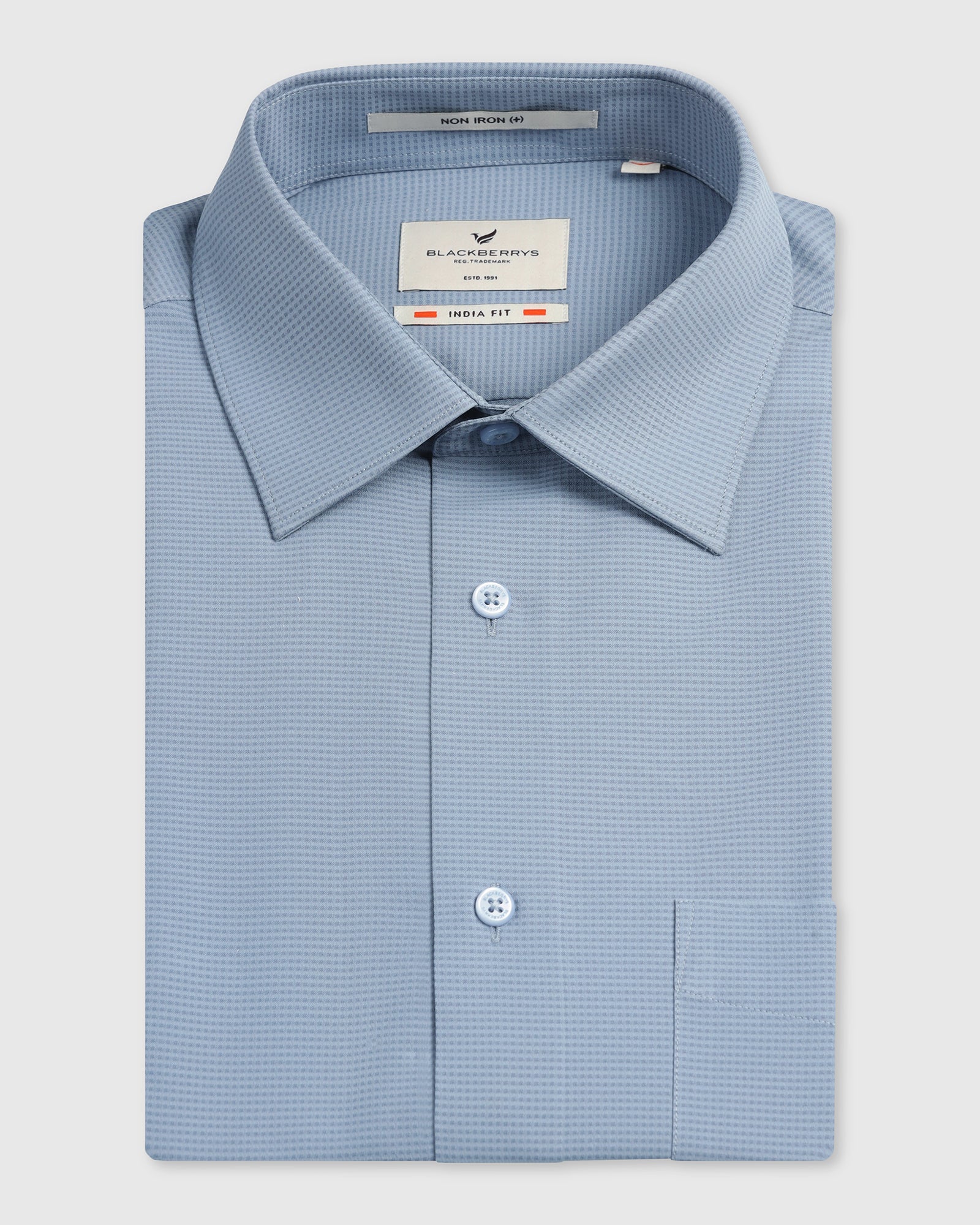 Blue Non Iron Textured Shirt - Relay - Image 5