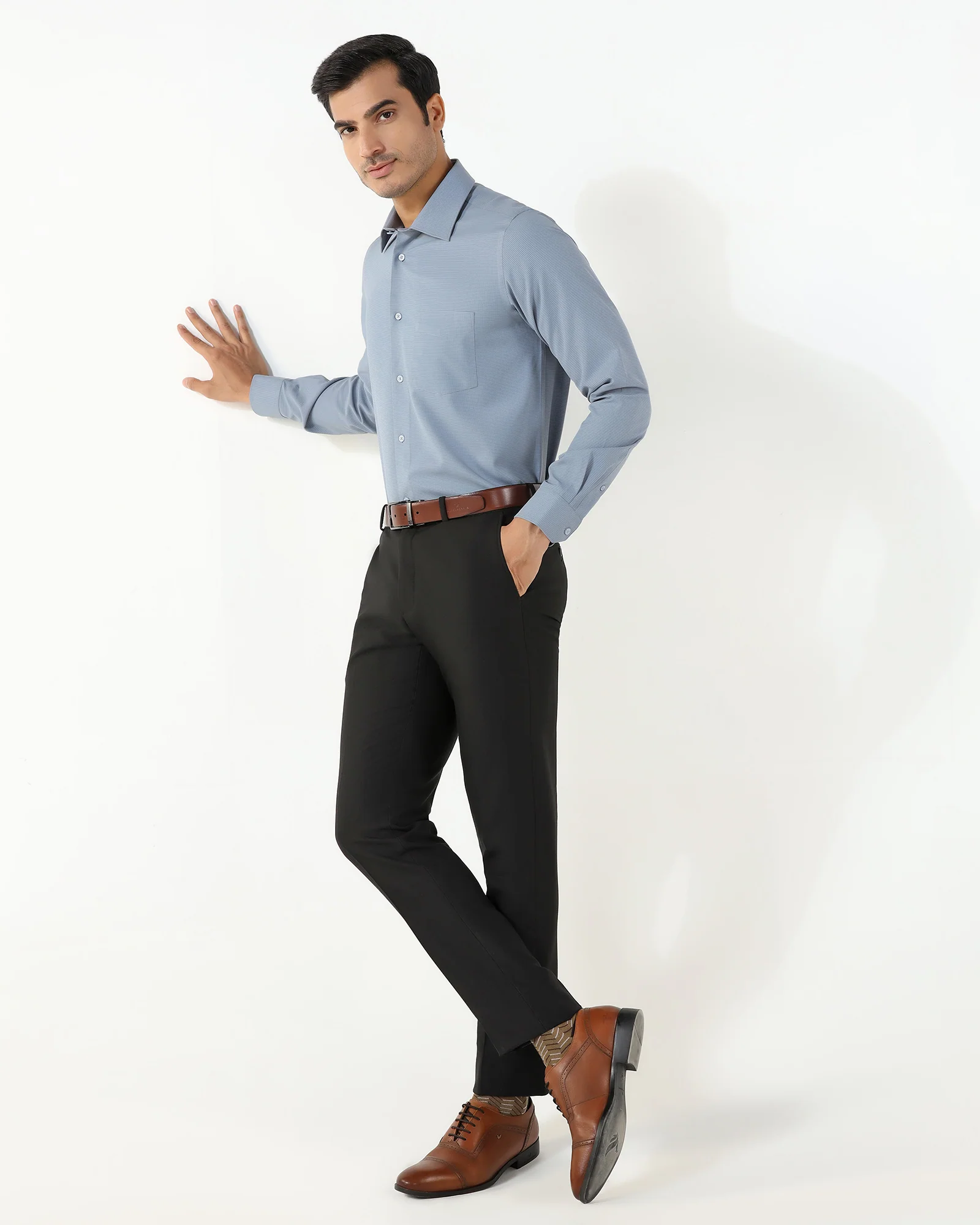 Blue Non Iron Textured Shirt - Relay - Image 7
