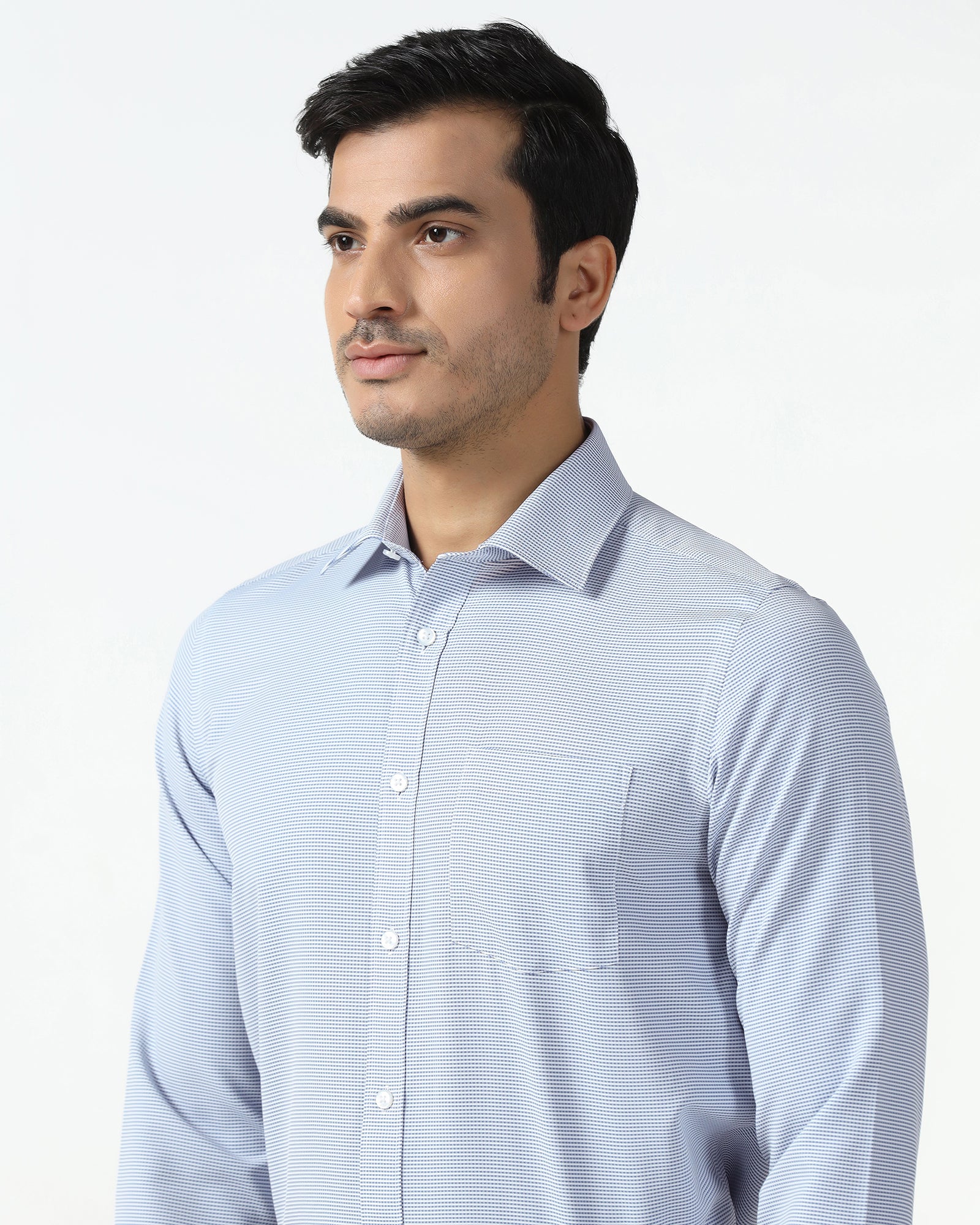Blue Non Iron Textured Shirt - Rise - Image 4