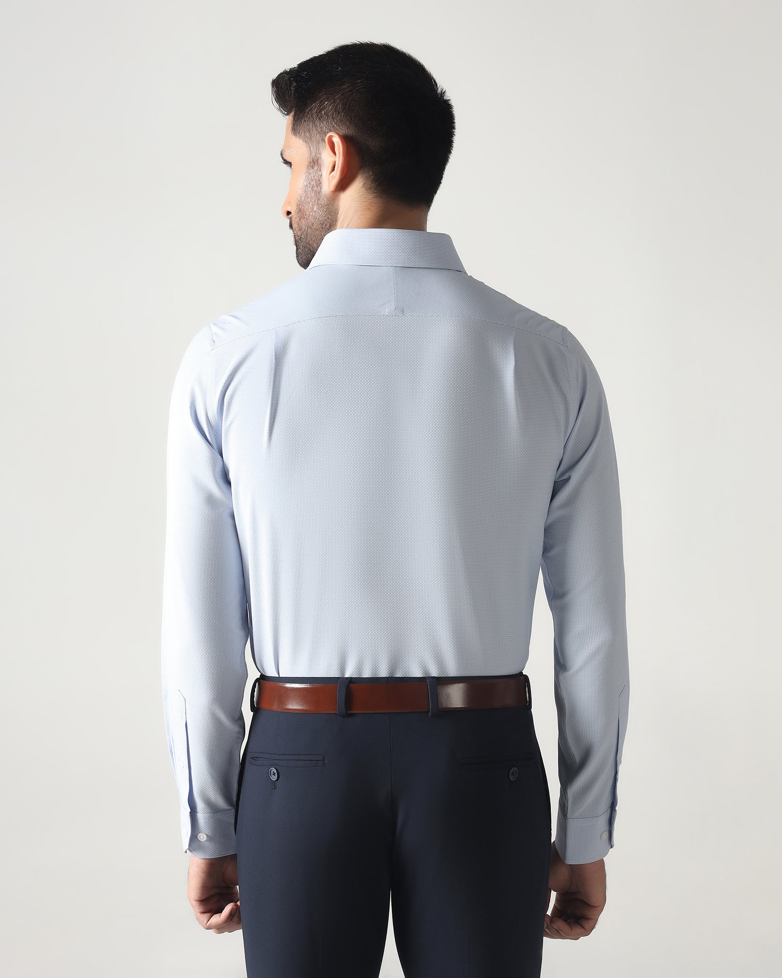 Blue Non Iron Textured Shirt - Russel - Image 2