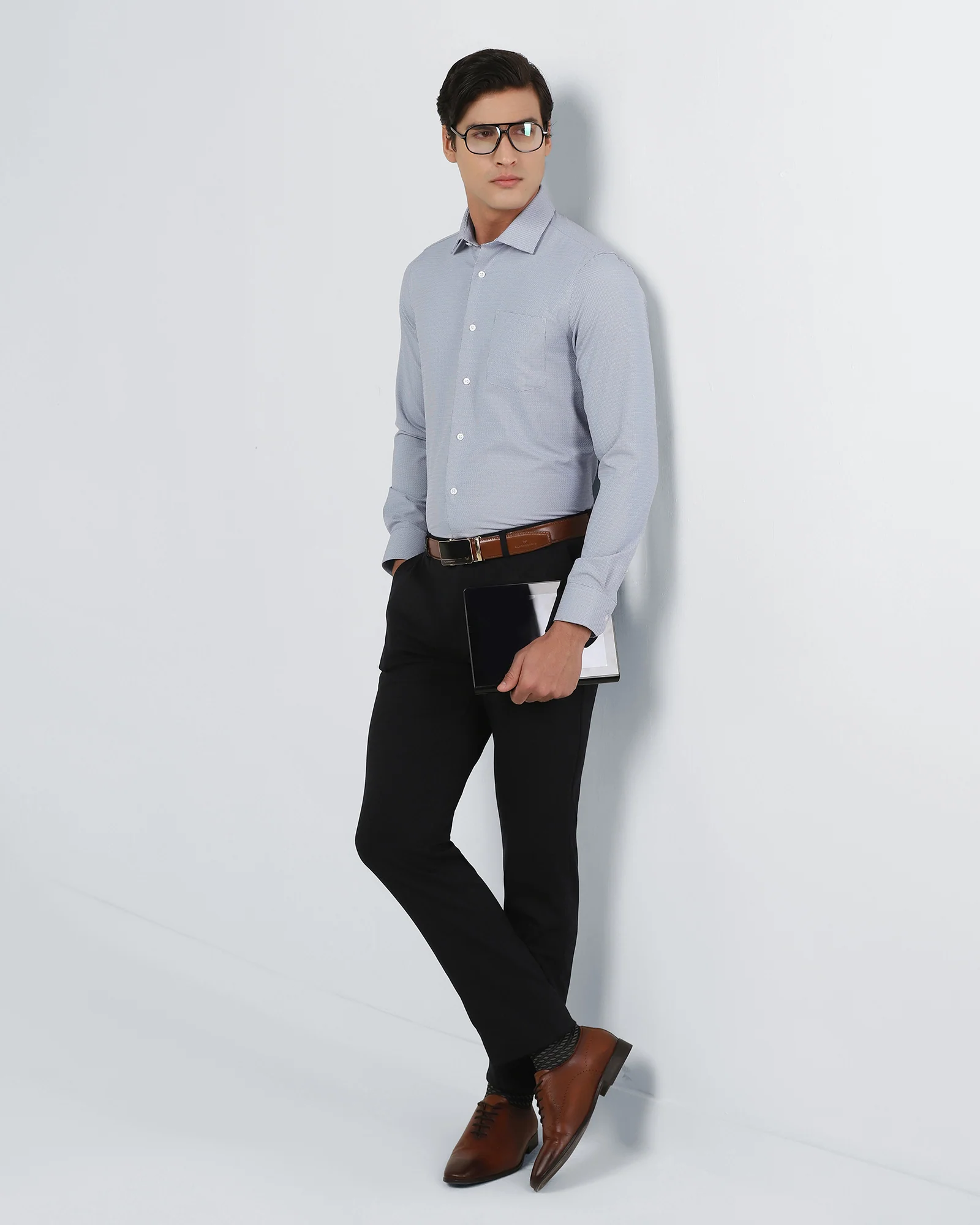 Blue Non Iron Textured Shirt - Russel E - Image 8