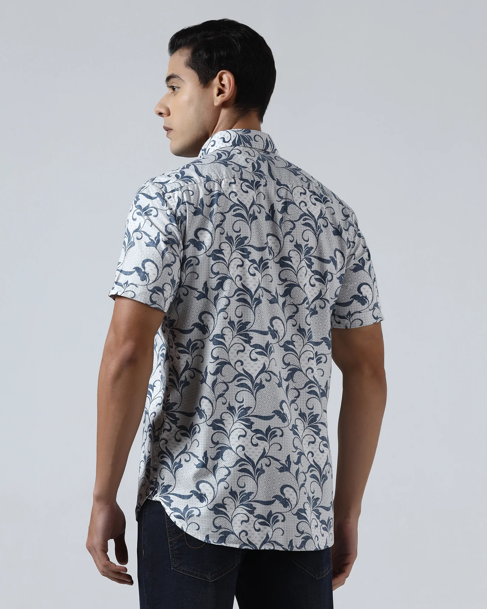 Blue Half Sleeve Printed Shirt - Lenard - Image 2