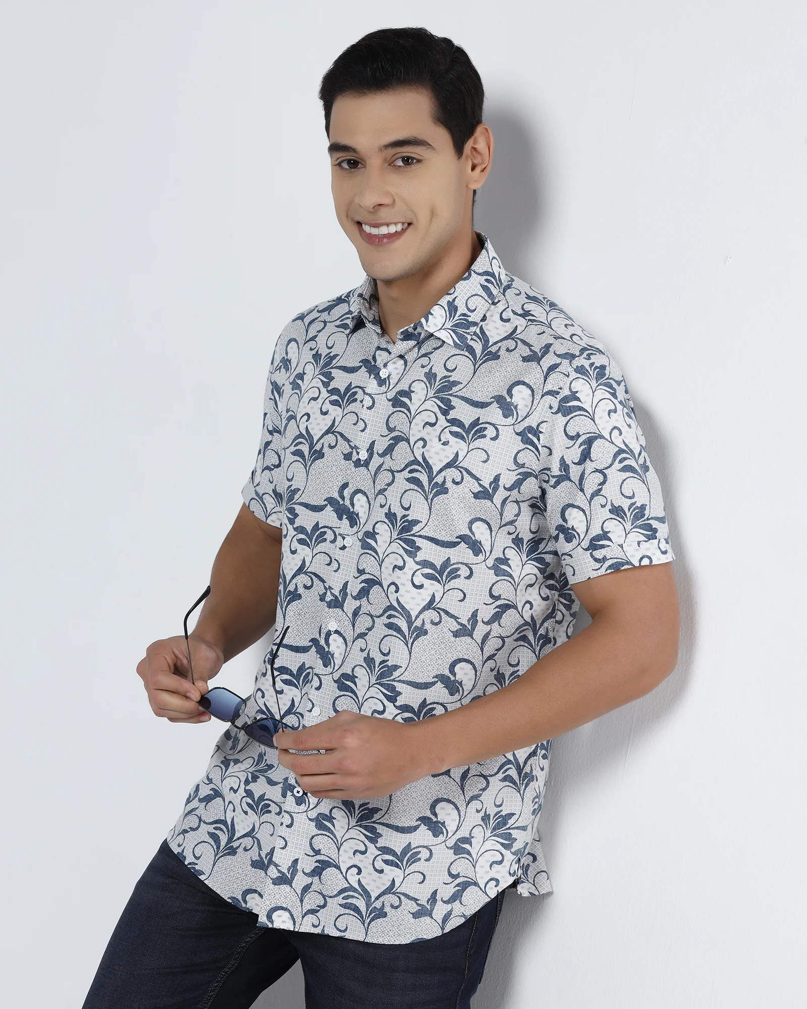 Blue Half Sleeve Printed Shirt - Lenard - Image 7