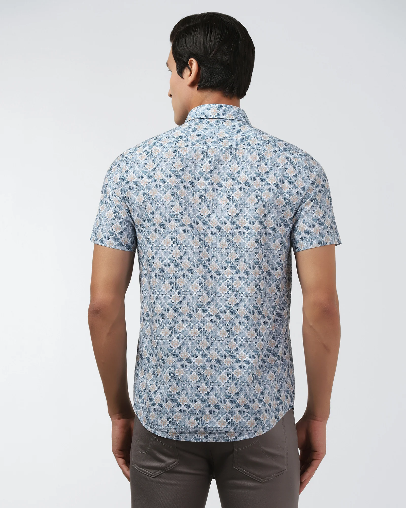 Blue Half Sleeve Printed Shirt - Melod - Image 2
