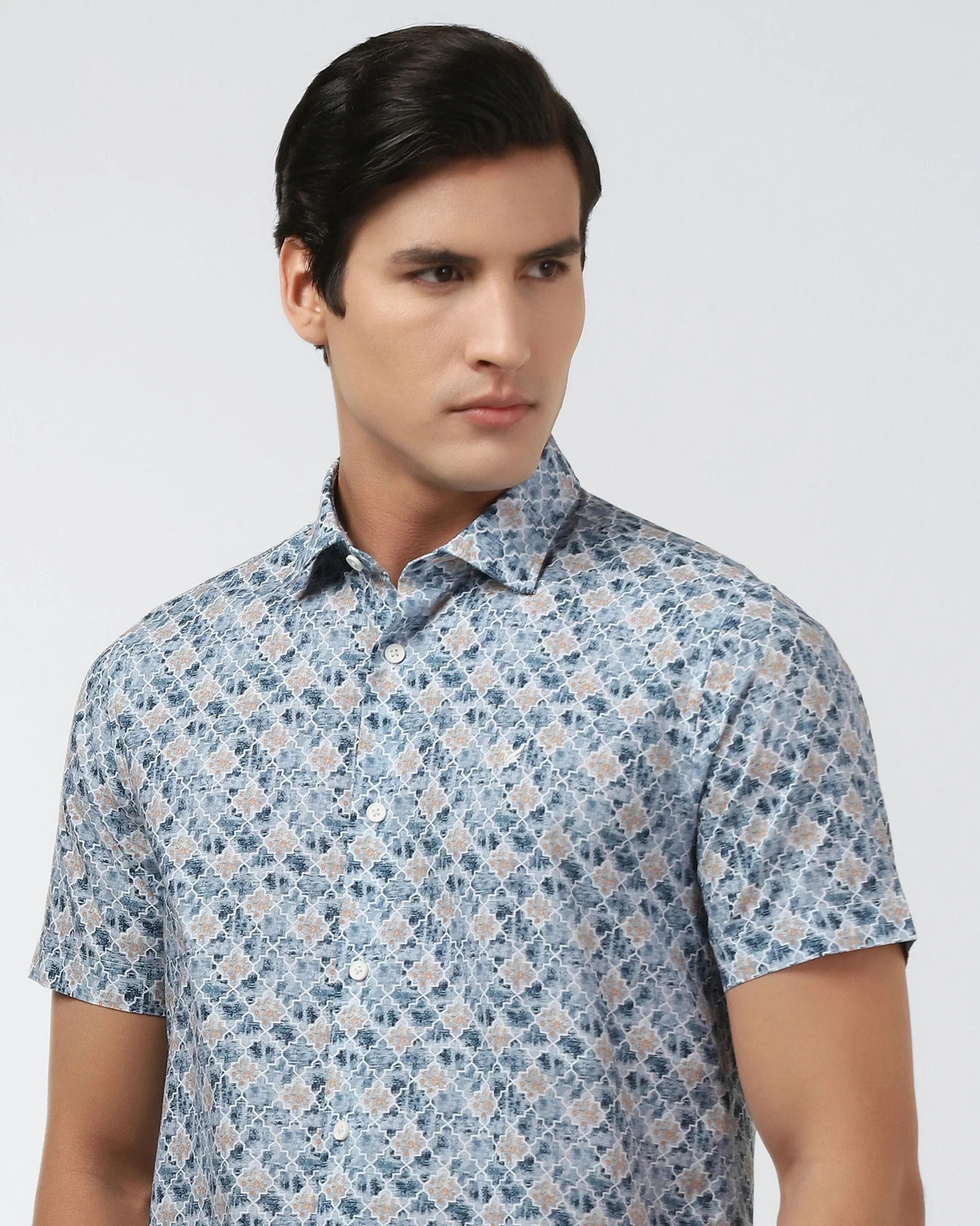 Blue Half Sleeve Printed Shirt - Melod - Image 4