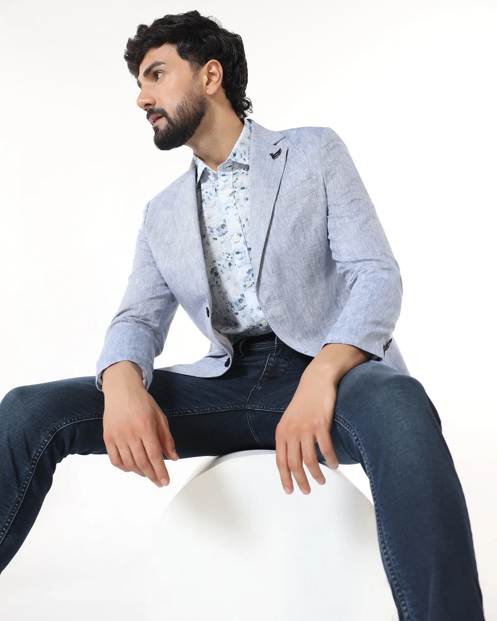 Blue Solid Blazer - Fiero - Image 6