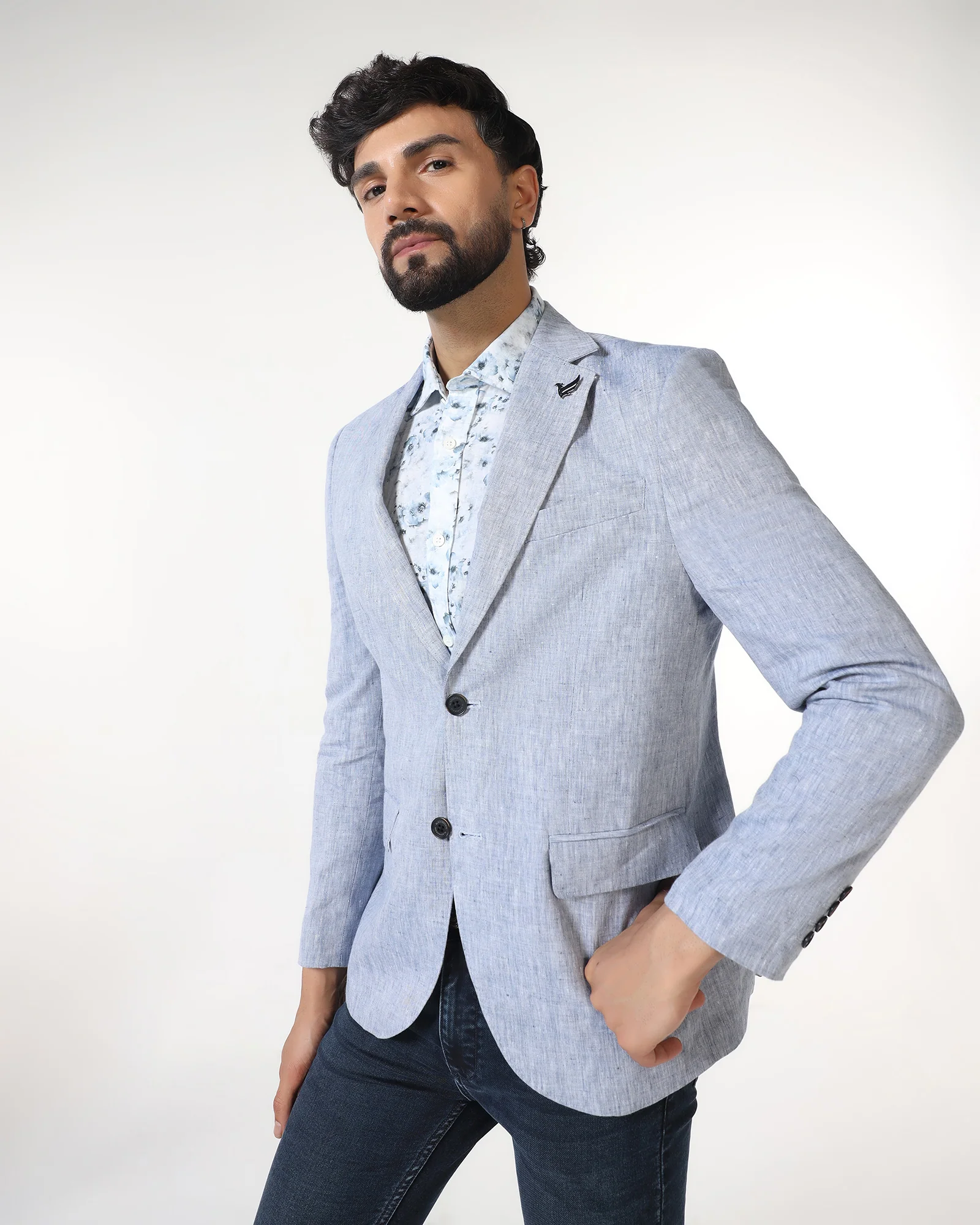 Blue Solid Blazer - Fiero - Image 7