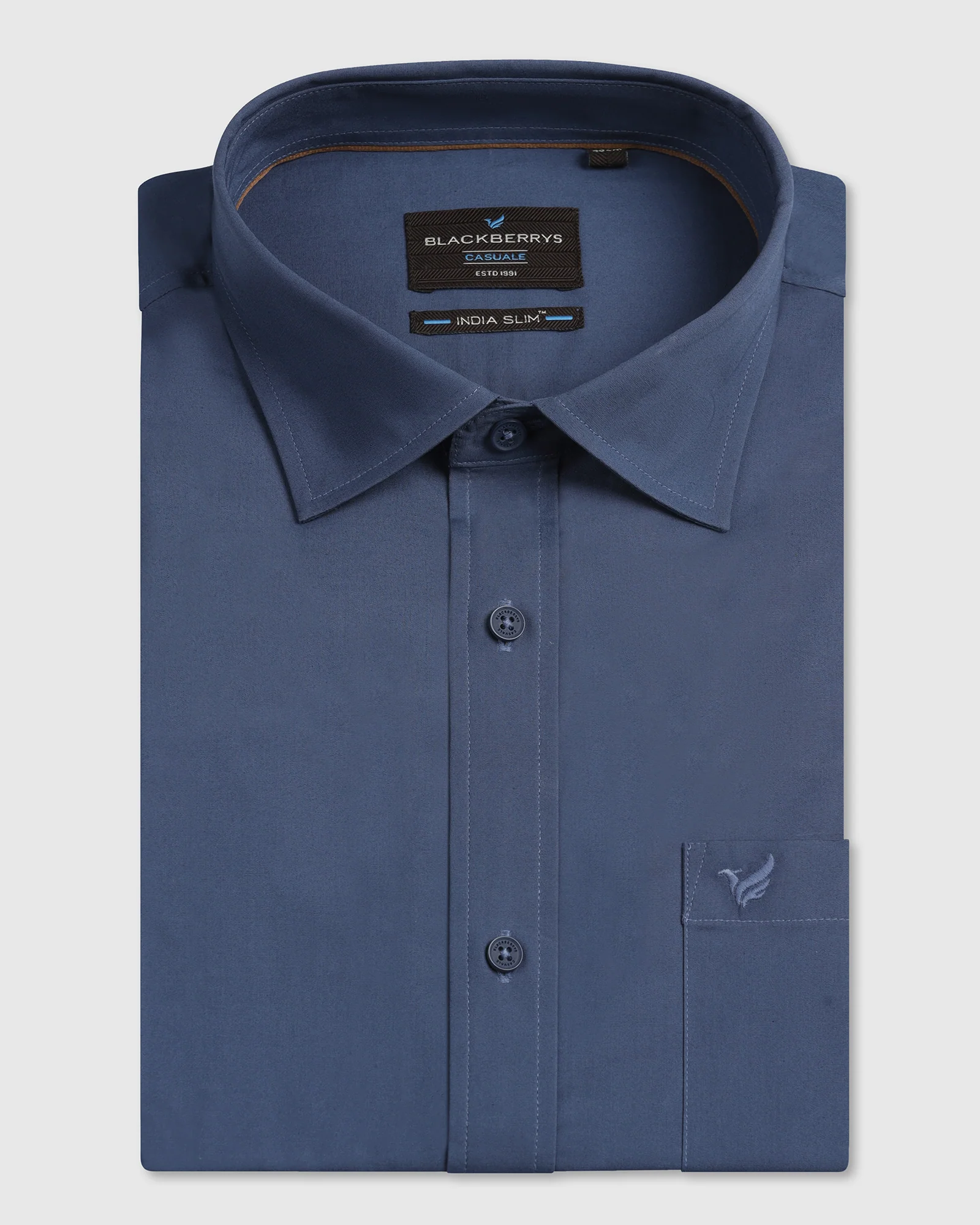 Blue Solid Shirt - Lujo - Image 5
