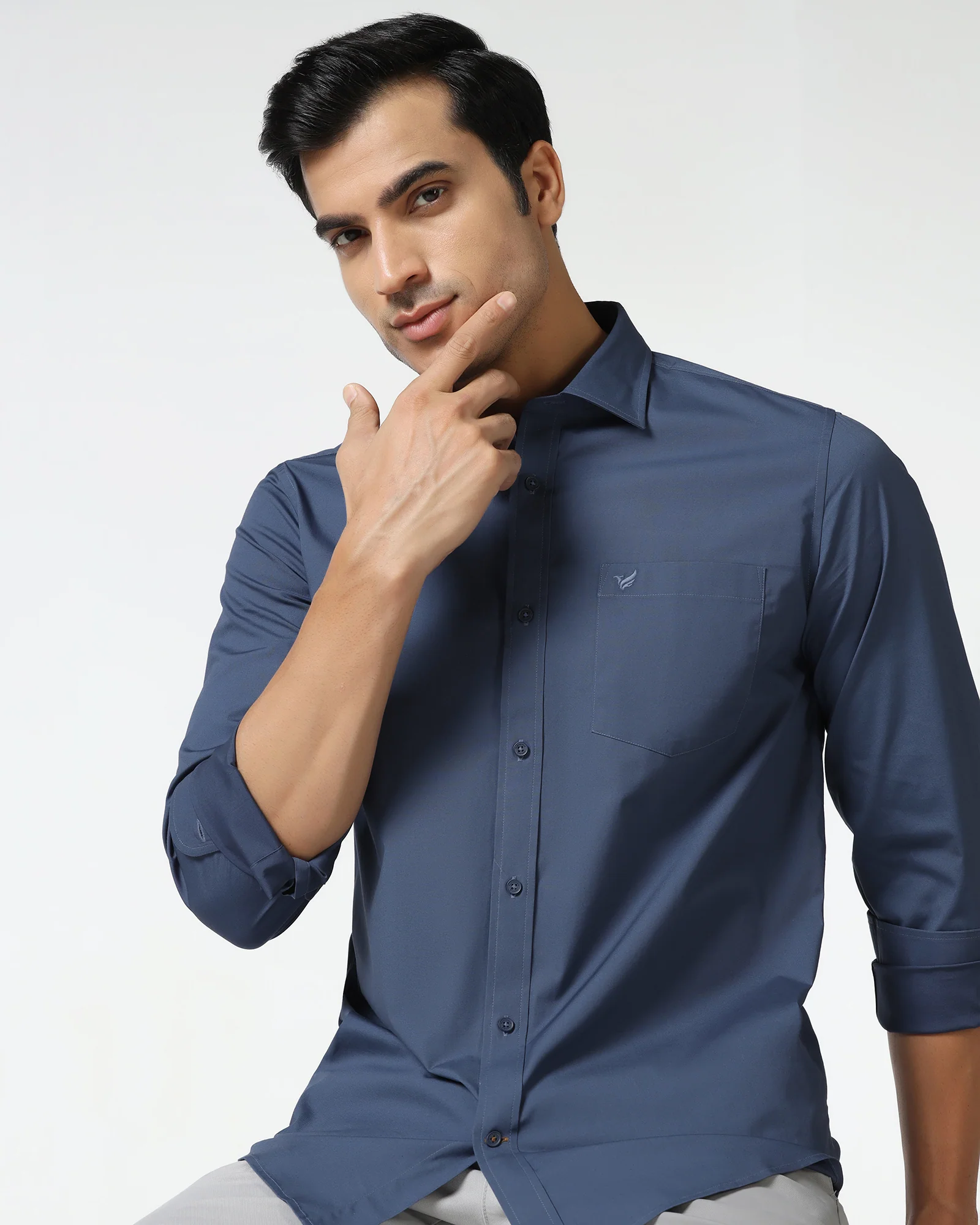 Blue Solid Shirt - Lujo - Image 7
