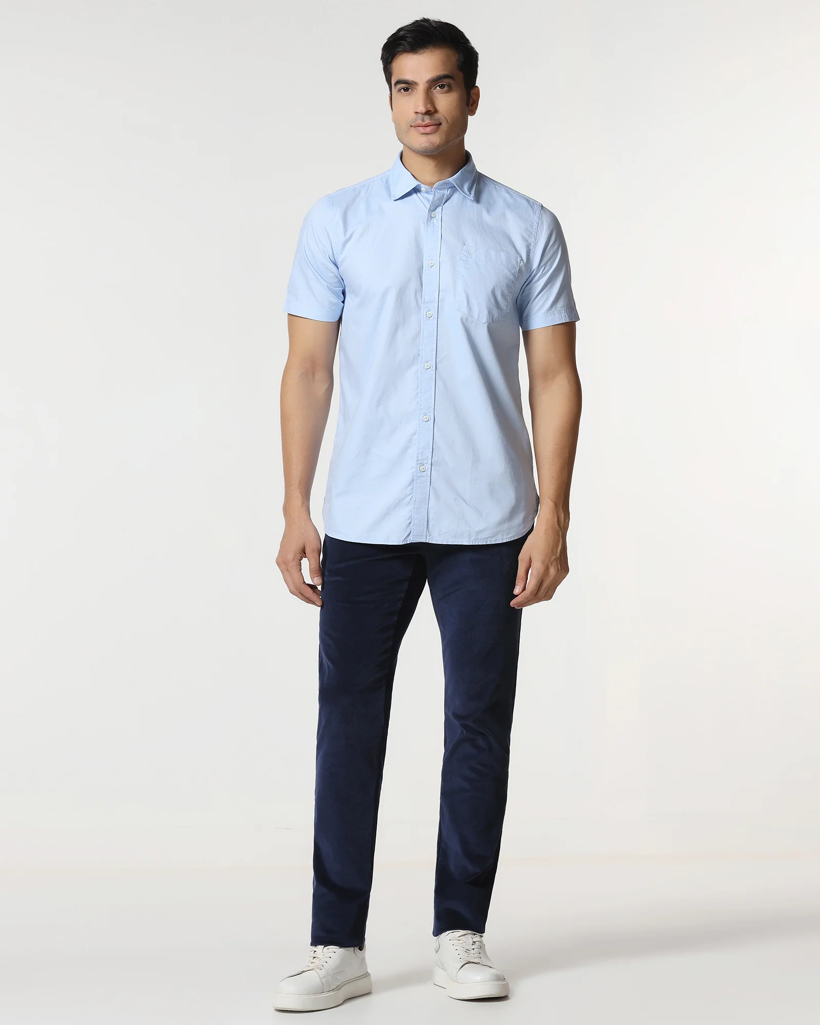 Blue Half Sleeve Solid Shirt - Trun - Image 3