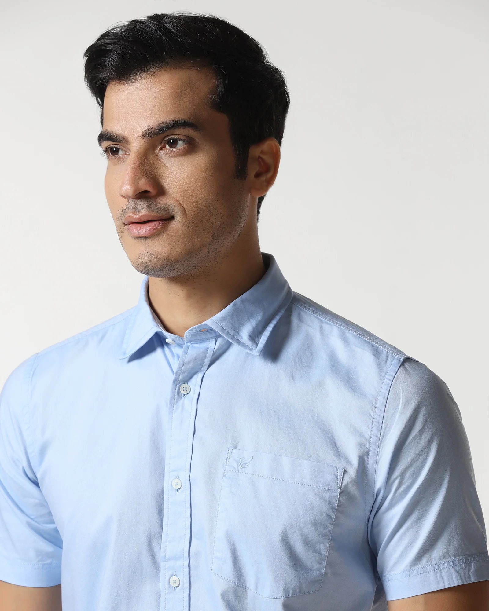 Blue Half Sleeve Solid Shirt - Trun - Image 4