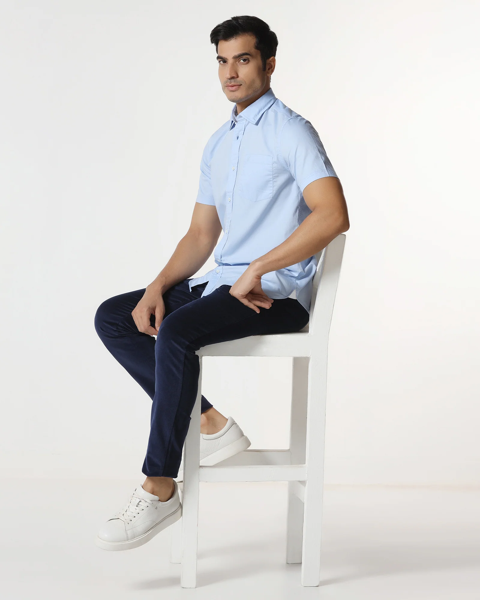 Blue Half Sleeve Solid Shirt - Trun - Image 7