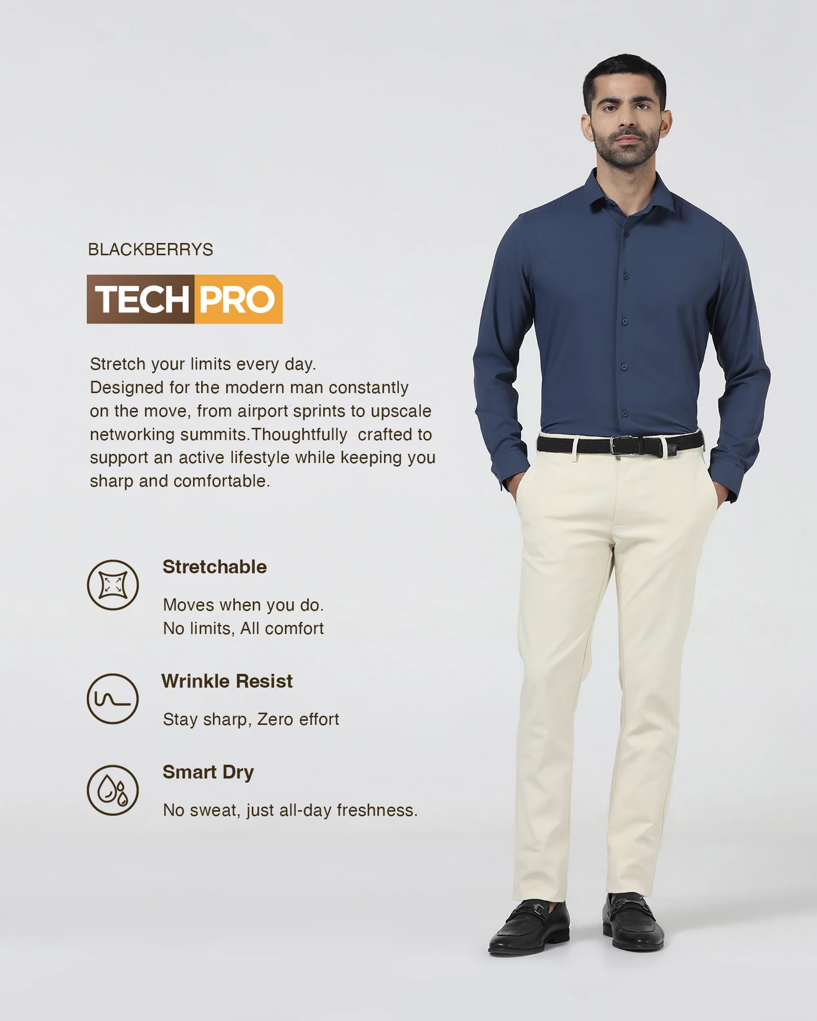 Blue TechPro Solid Shirt - Shephard - Image 3