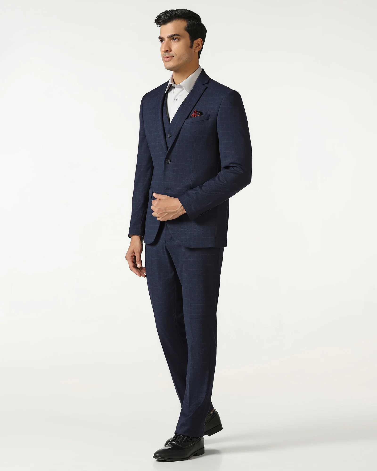 Blue Three Piece Check Suit - Qester - Image 3