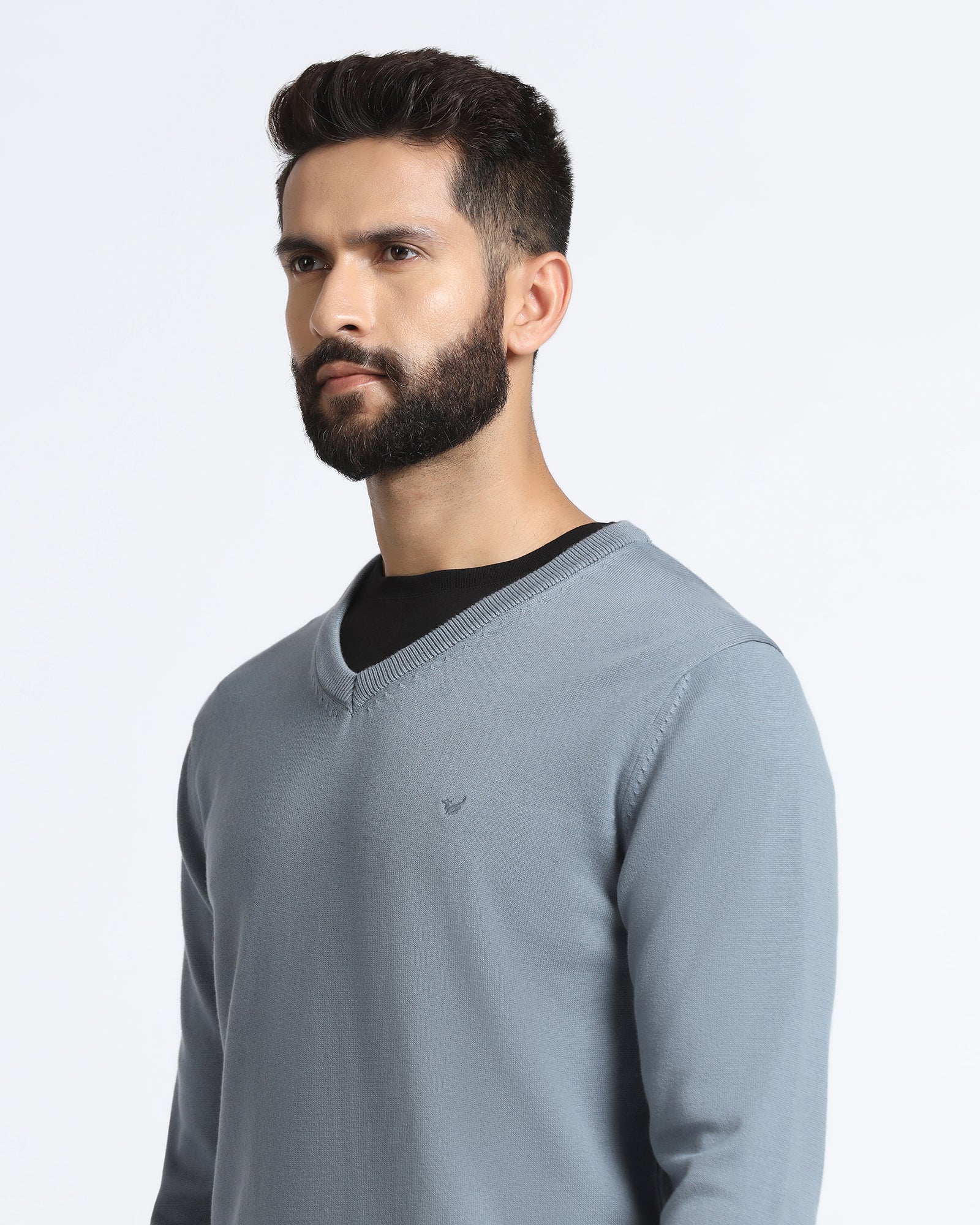 Blue V-Neck Solid Sweater - Vneckter - Image 4