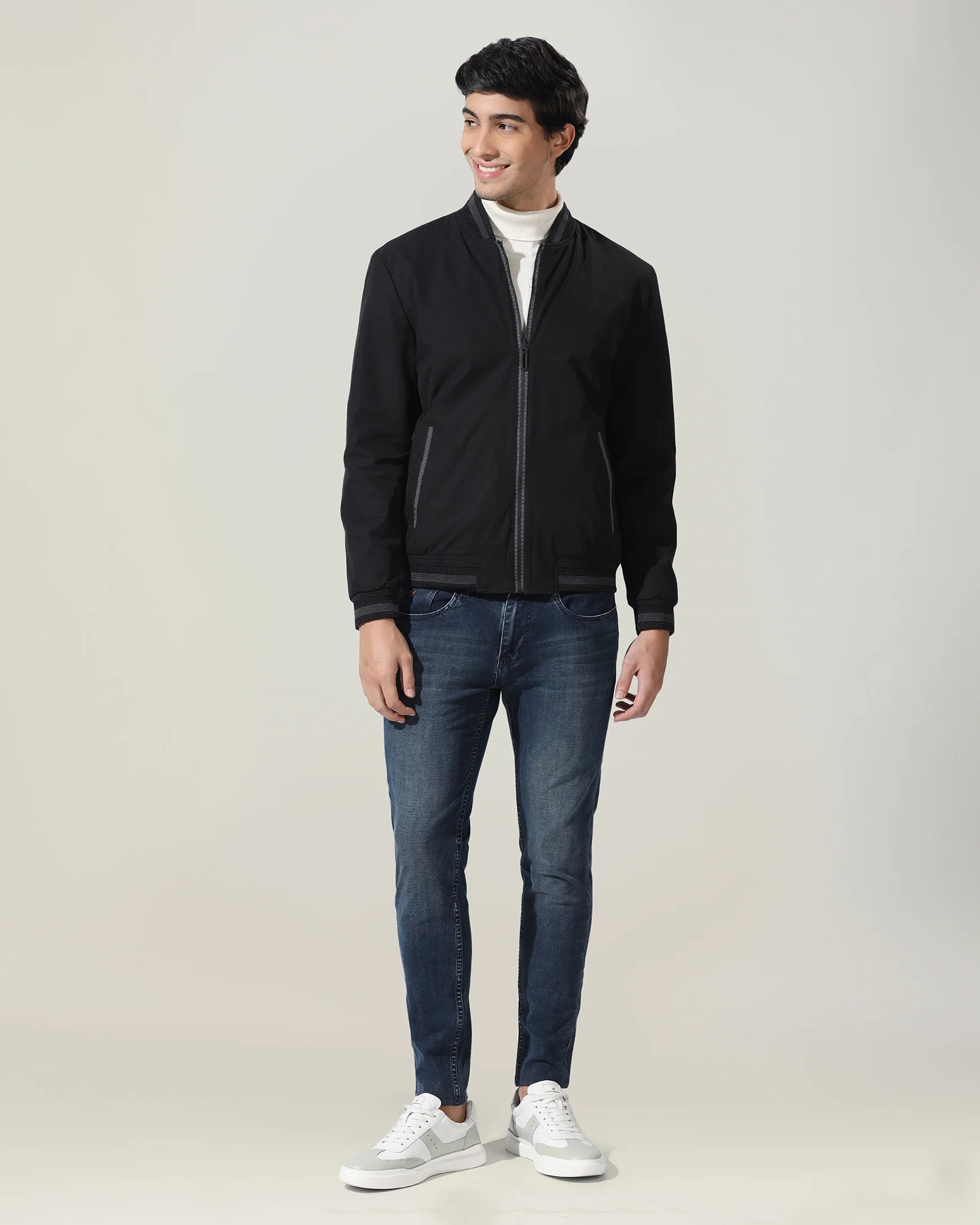 Reversible Bomber Black Solid Zipper Jacket - Spectre - Image 3