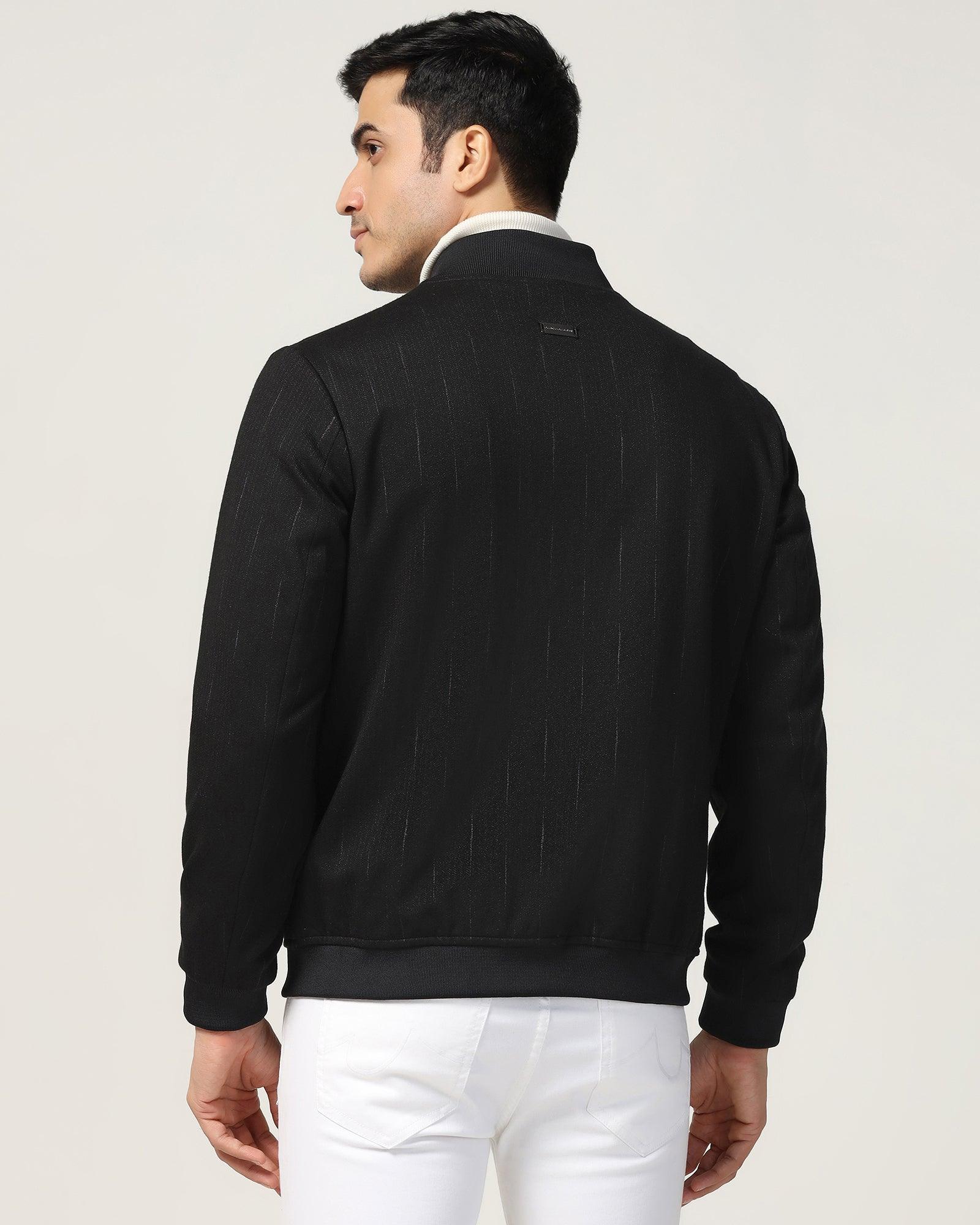 Bomber Black Textured Zipper Jacket - Accord - Image 2