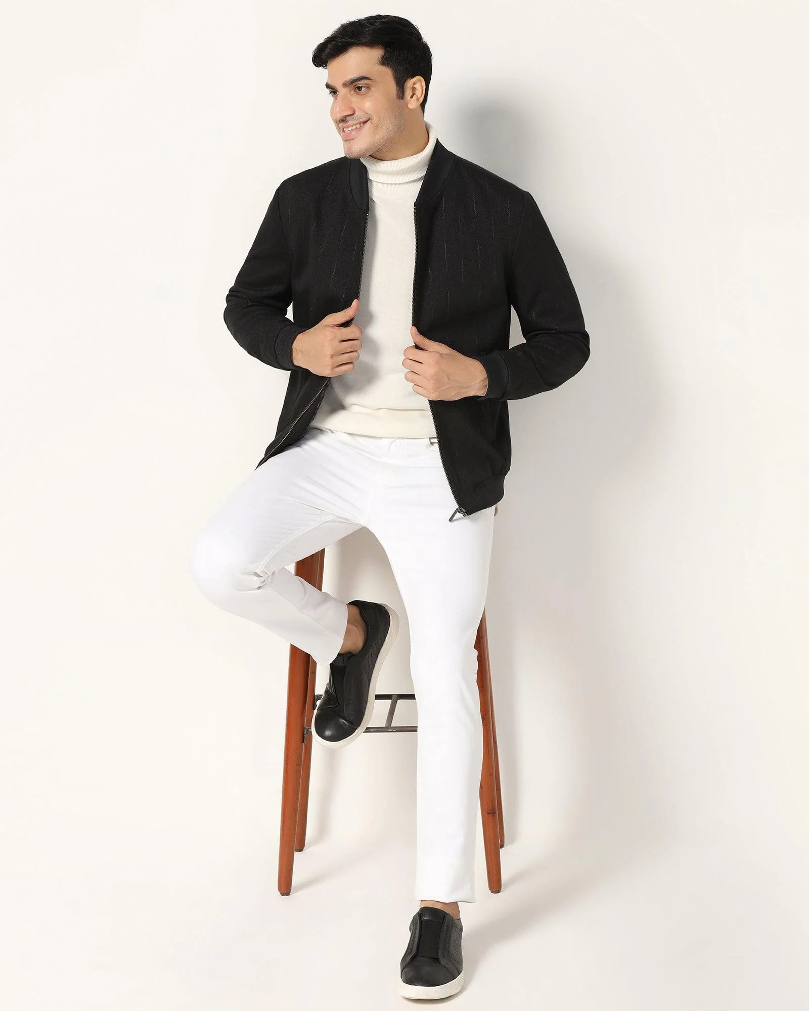Bomber Black Textured Zipper Jacket - Accord - Image 6