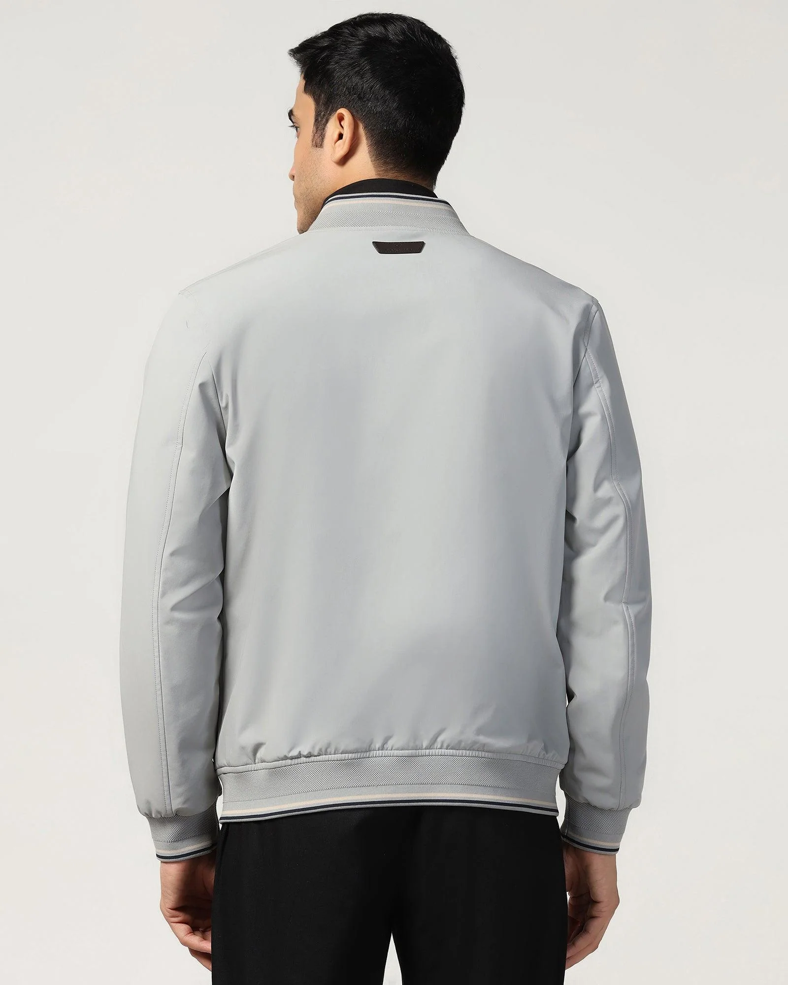 Bomber Grey Solid Zipper Jacket - Cornell - Image 2
