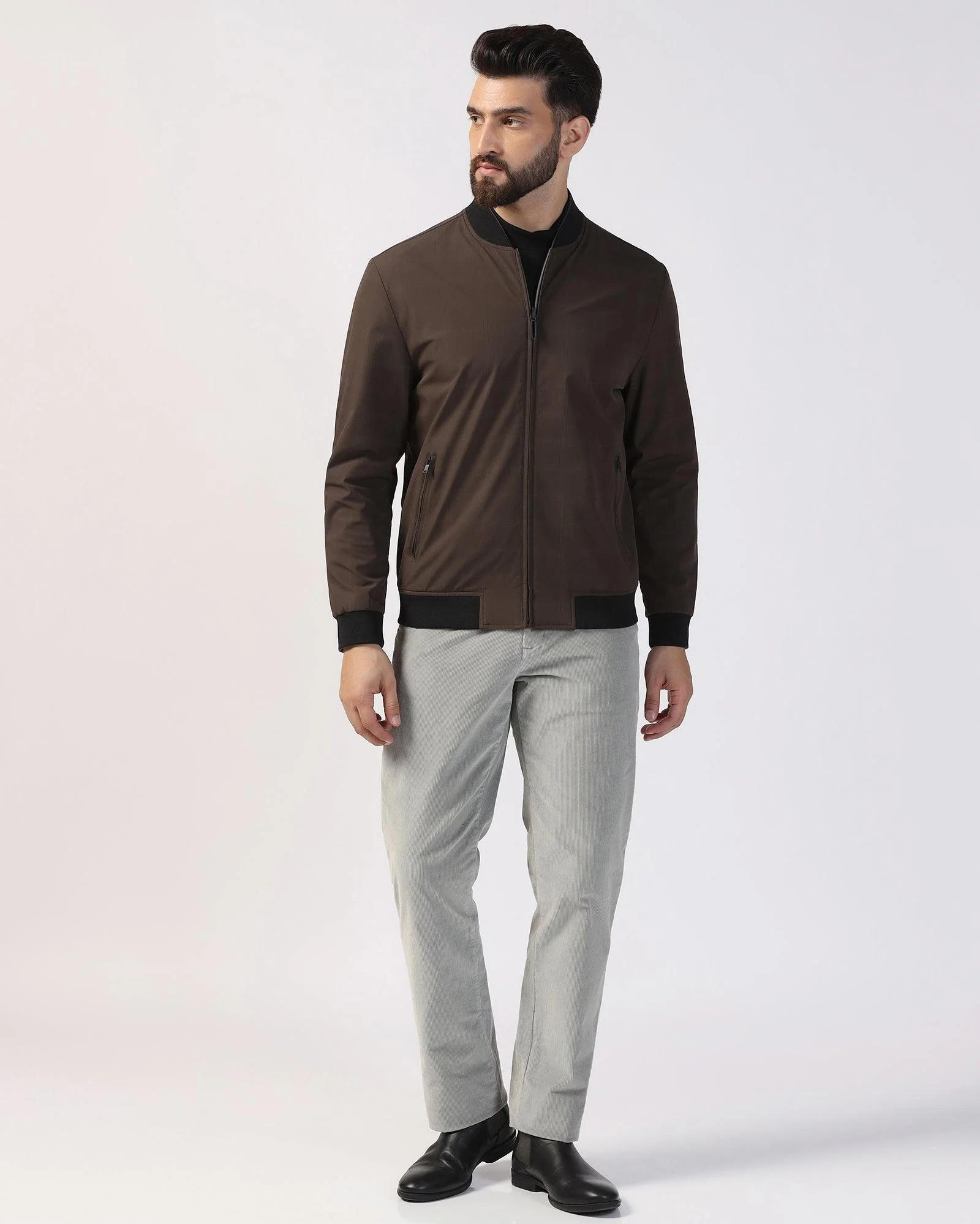 Reversible Bomber Grey Solid Zipper Jacket - Spectre - Image 7