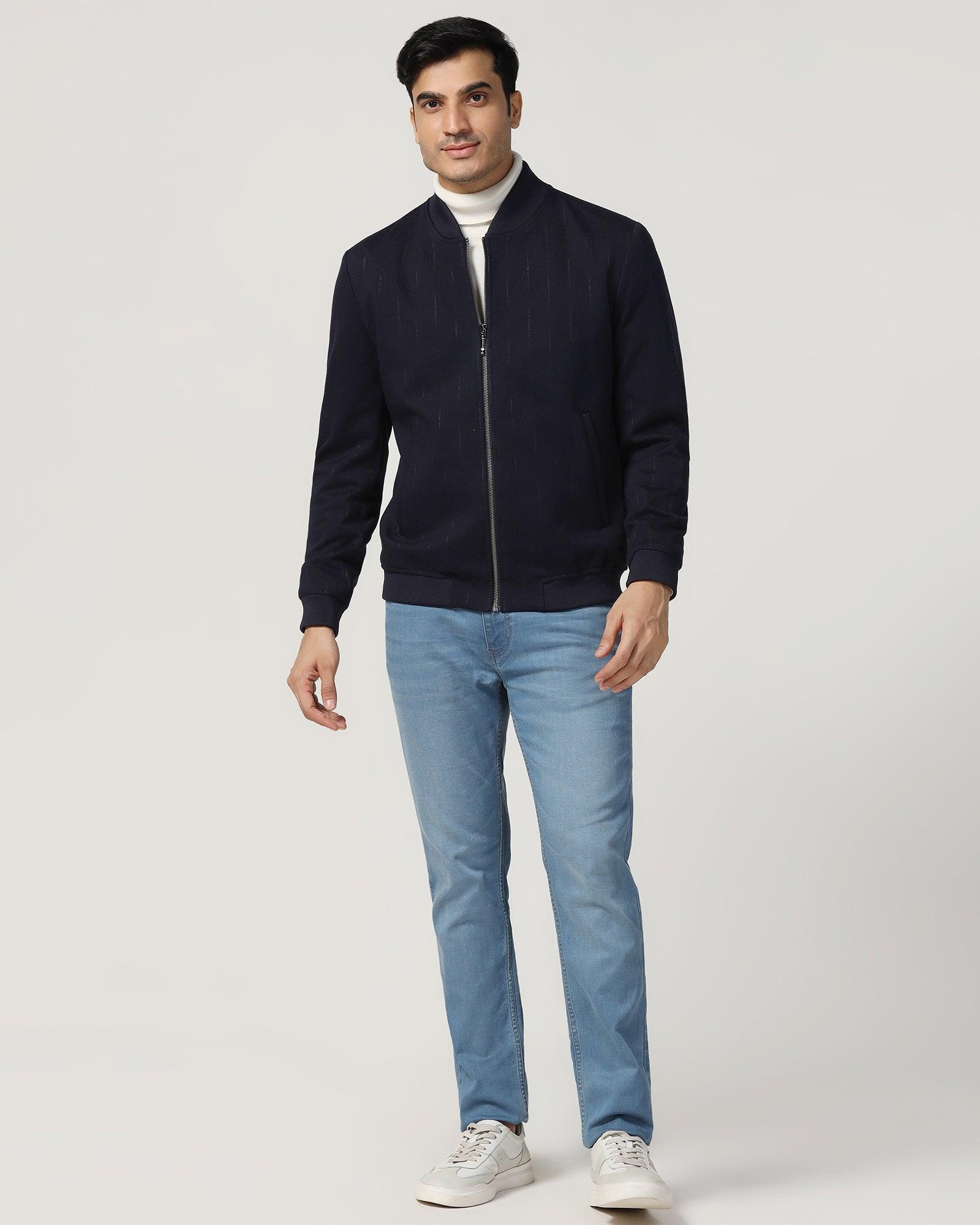 Bomber Navy Textured Zipper Jacket - Accord - Image 3