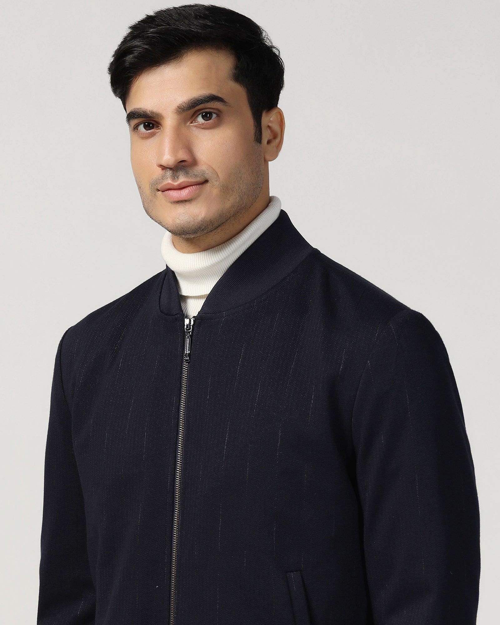 Bomber Navy Textured Zipper Jacket - Accord - Image 4